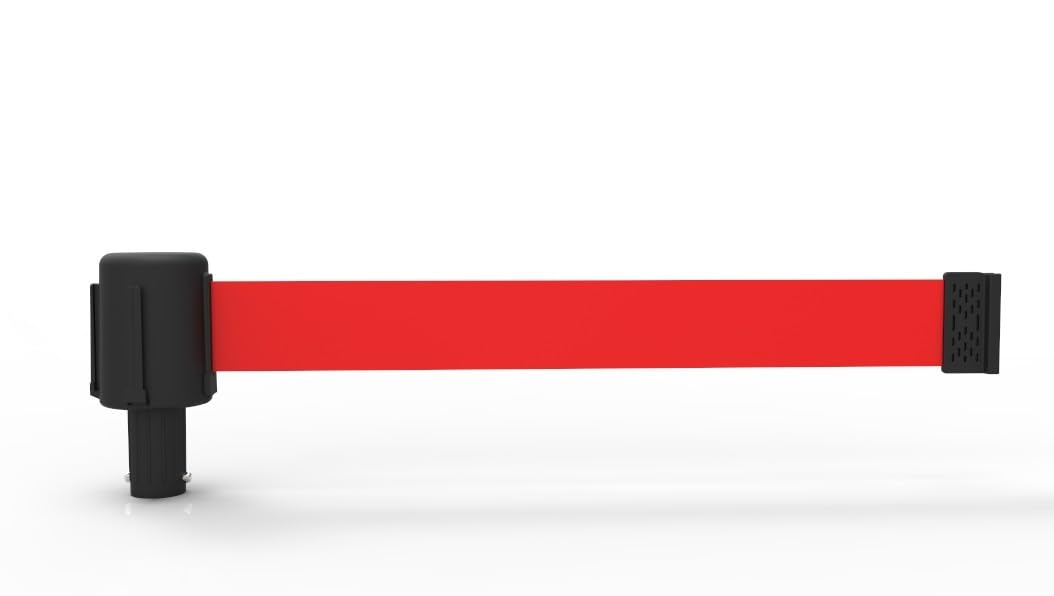 Banner Stakes Crowd Control Plus Cart Package & Accessory Tray, 75' Total Retractable Belt Barrier System - 5 Telescoping Stanchions w/ 15' Red Blank Banners (PL4000-RT)