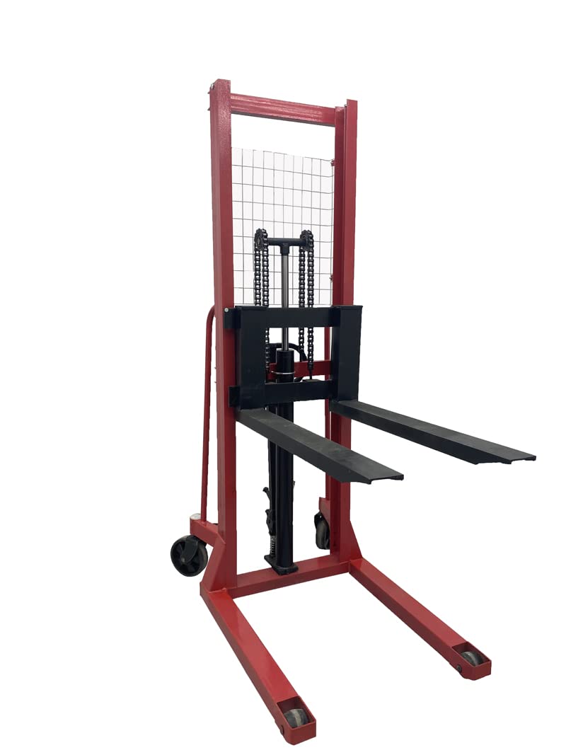 TECHTONGDA Manual Pallet Stacker, Hydraulic Hand Pallet Forklift, Material Lift Winch Stacker, 2200lbs Capacity, 63inch Lifting Height, Lift Truck Dolly for Warehouse & Factory