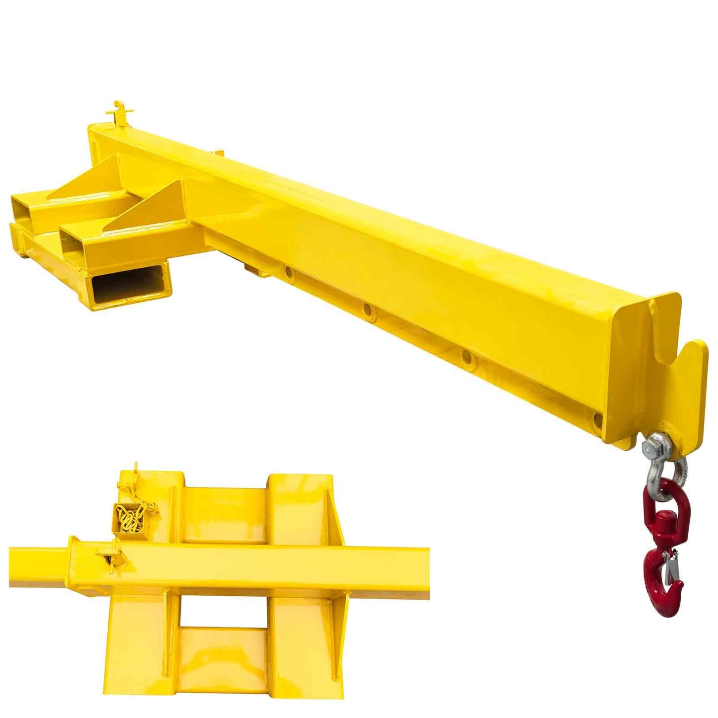 BEILOCKERY Forklift Jib Crane 4400lbs/2 Ton Capacity, Telescopic Boom with Transverse & Longitudinal Direction, Adjustable Mobile Hoist with Truss Boom & 2 Hooks, Max Reach 145.2 Inches