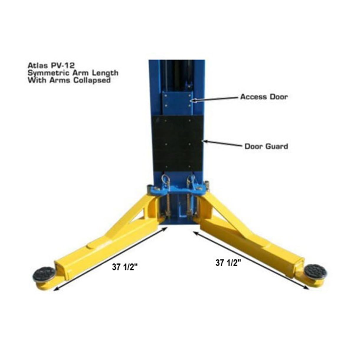 Atlas Automotive Equipment PV12PX 2-Post Commercial Grade Vehicle Lift, 14’ Minimum Ceiling Height, 12,000lb, 13'9"-14'9" Adjustable Height, Clear Floor, Extra Wide/Tall, Dual Direct Drive Cylinders