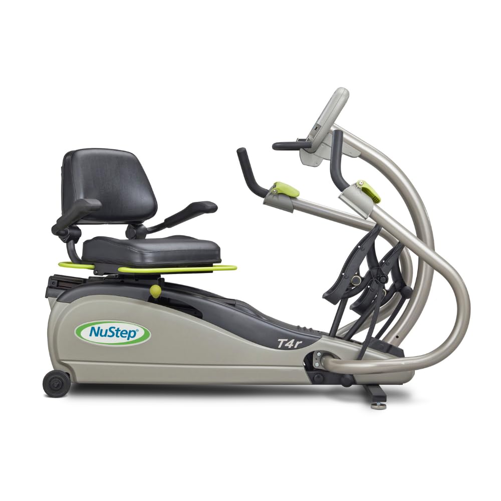 NuStep T4r Recumbent Cross Trainer Stepper, Low-Impact Full-Body Exercise, Adjustable Arms & Legs, 360-Degree Swivel Seat, Engaging Programs, App-Compatible, Gray/Green