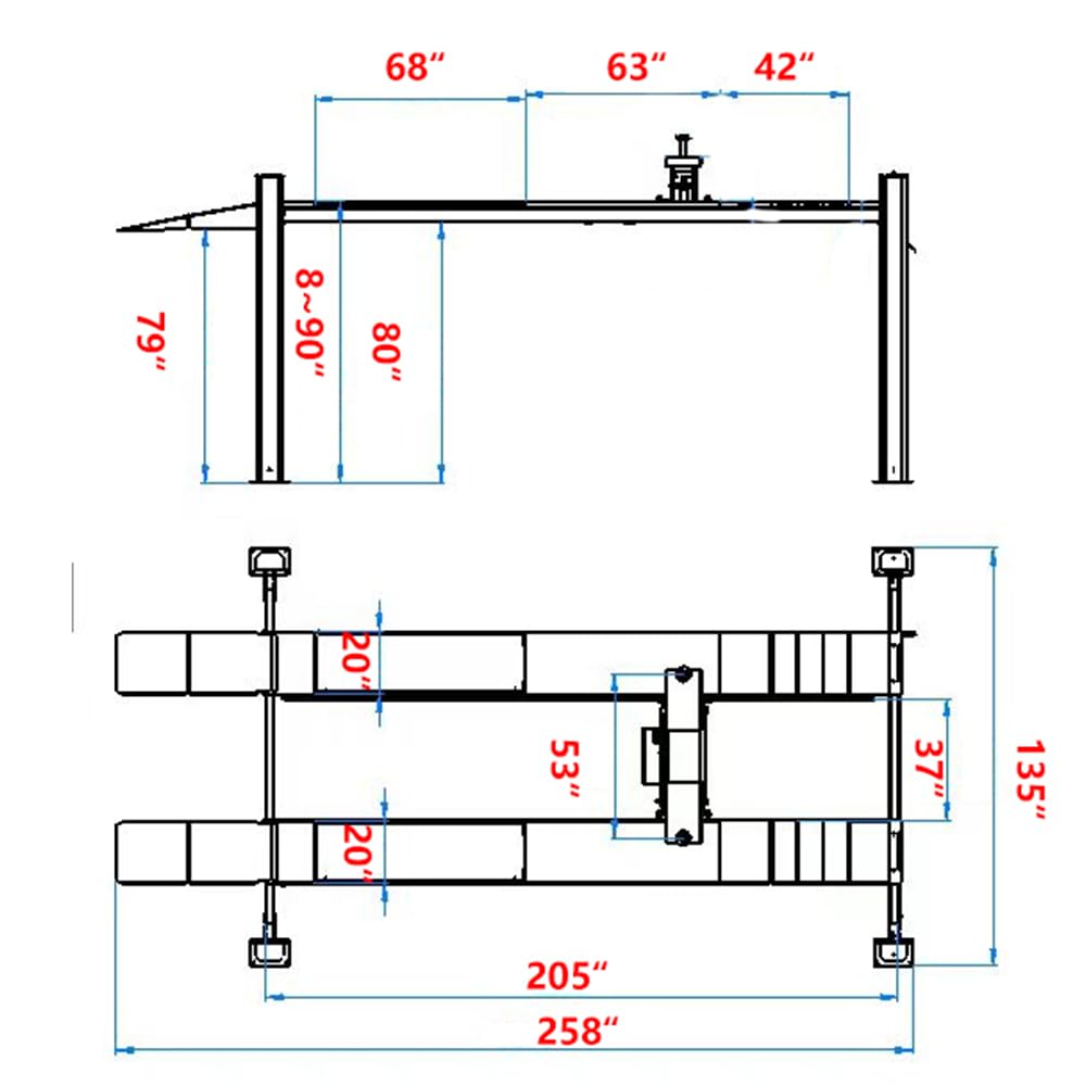 KT-4H120X 12,000 lbs 220V 4-Post Lift Car Truck Repair Alignment Four Post Lift with 7000 lbs Rolling Jack, 79" Drive-Thru Height, CE Certified