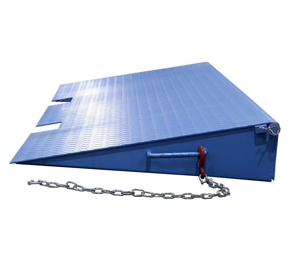 Mytee Products 71" x 88" Heavy Duty Foldable Shipping Container Ramp with Safety Chain & D Shackle - 14,000 Lbs WLL for Forklift & Hand Truck - Blue