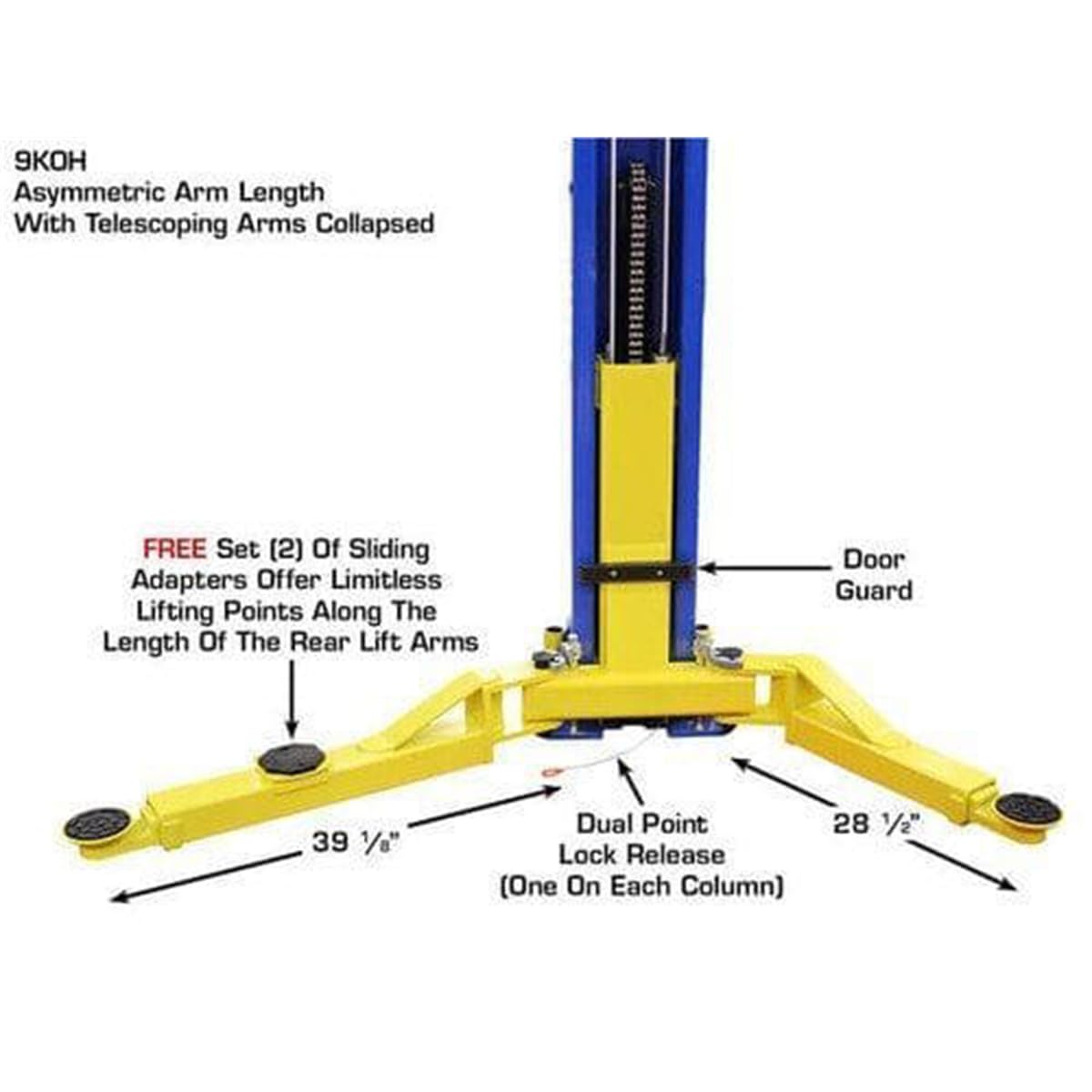 Atlas Automotive Equipment 9KOHX 2-Post Vehicle Lift, Overhead Hoist, 12' Minimum Ceiling Height, Clear Floor Design, 9,000lb Capacity, Dual-Point Lock Release, Dual Hydraulic Chain Drive Cylinders