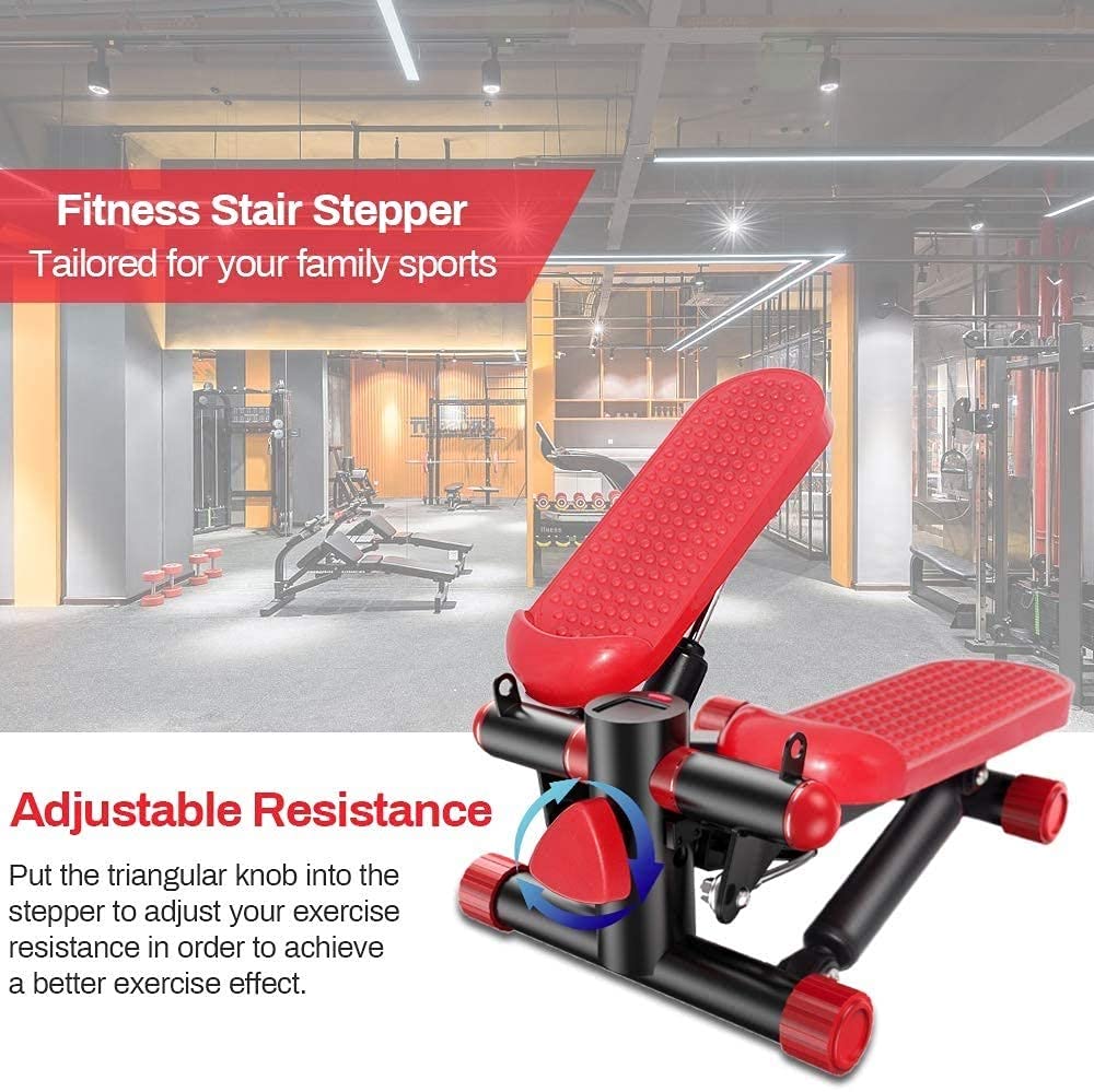 Mini Stepper, Portable Fitness Stair Stepper Adjustable Fitness Exercise Machine with Resistance Bands & Display