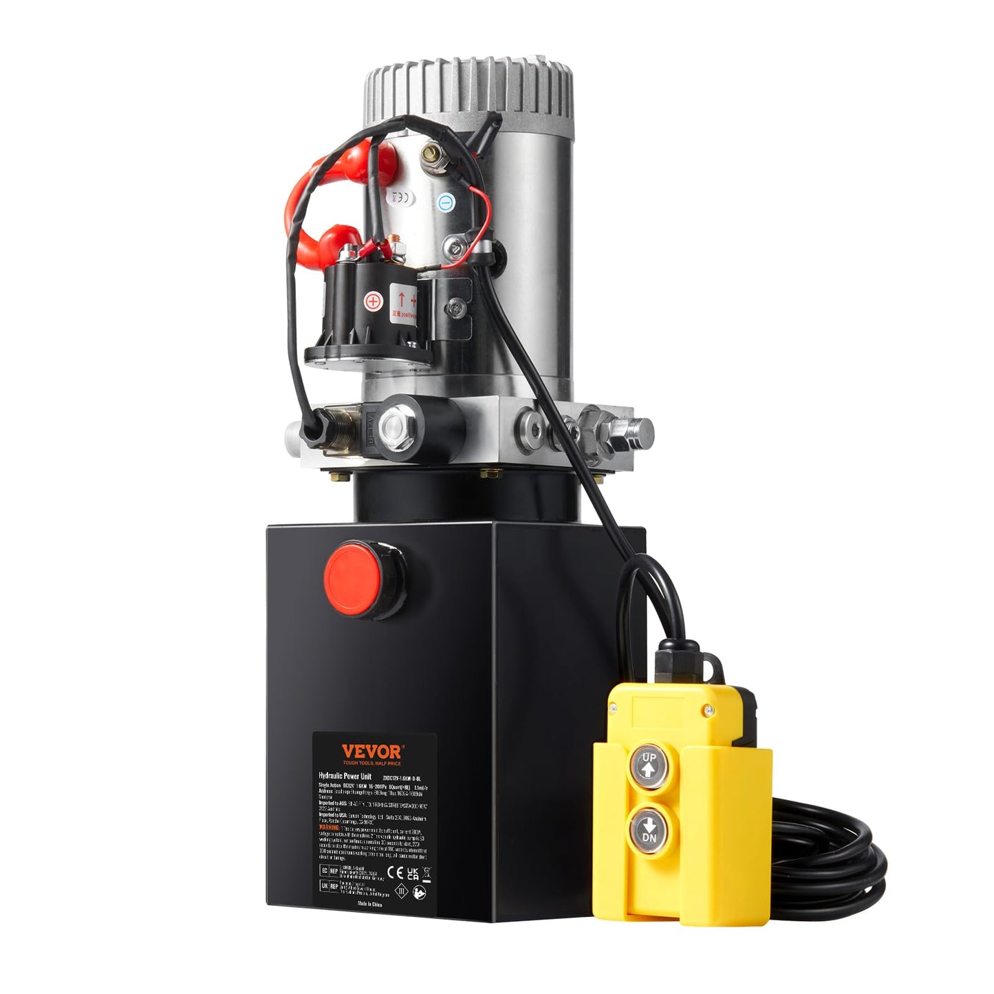 VEVOR Hydraulic Pump, 8 Quart Dump Trailer Pump, Single Acting Hydraulic Power Unit, 3200 PSI Max Relief Pressure, 0.91 GPM Flow Rate, Hydraulic Pump Power Unit for Dump Trailer Car Lifting