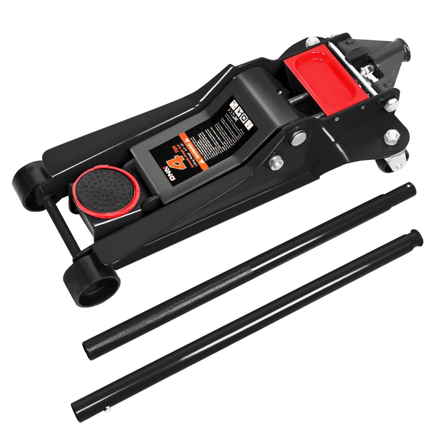 DNA Motoring Floor Jack 4 Ton (8000 lbs) Capacity, Fast Lift Low Profile Hydraulic Trolley Jack, Steel Heavy-Duty Service Car Jack, Lifting Range 4.5"-20", Black, TOOLS-00308-BK