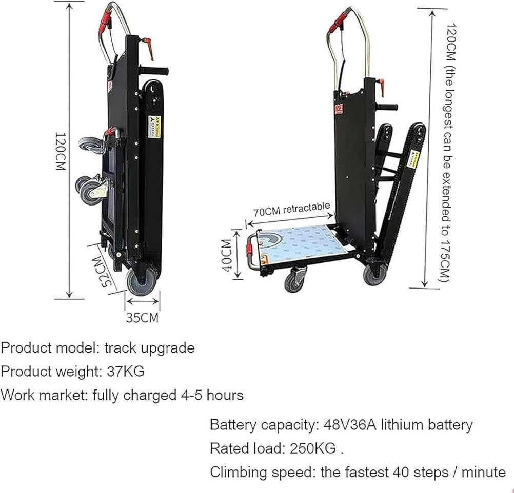 Electric Stair Climber Heavy Object Sack Truck Removable Battery Load Capacity for Straight Curved Stairs Effortless Heavy Load Transport Electric Stair Climbing (K)
