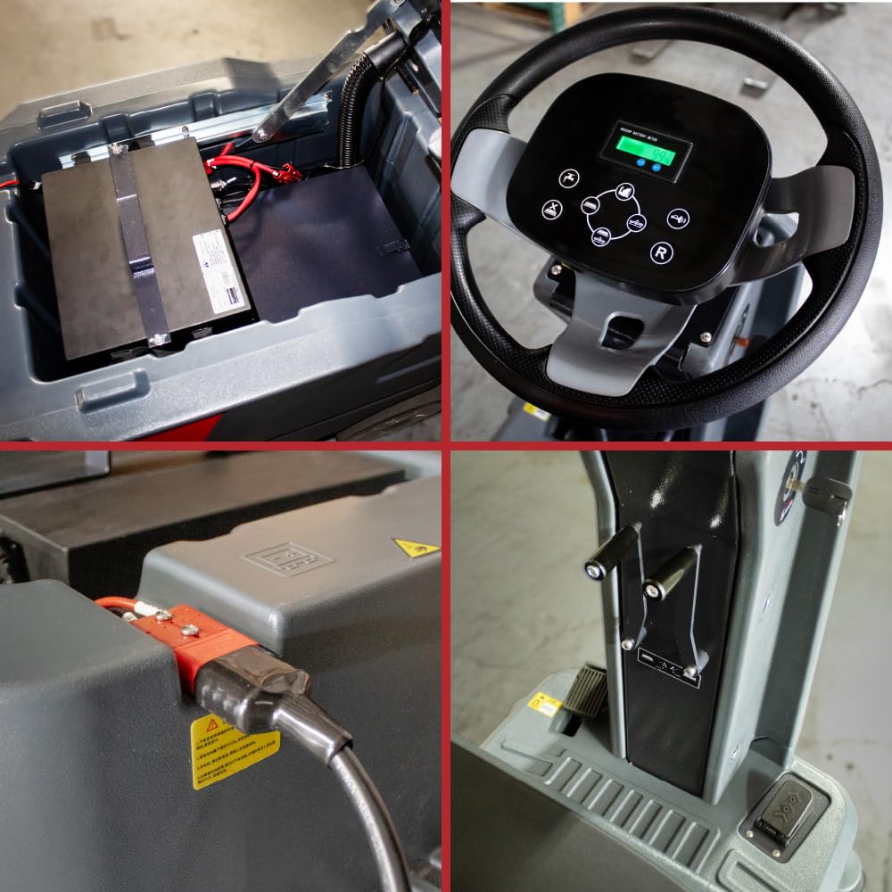 Commercial Ride-On Floor Battery Powered Scrubber Machine, 22" Brush, Complete Set of Parts, , With Two 22" Brushes, 5 Hours Continuous Working Time, 17 Gal Tank, 36,166 Sqft/H Efficiency 17456