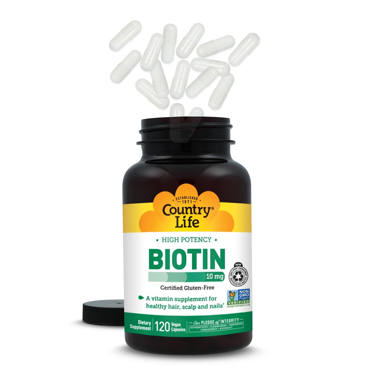 Country Life High-Potency Biotin 10mg - Vegan & Gluten-Free Biotin Supplement for Skin & Nails, Energy Metabolism - Biotin 10000mcg Capsules
