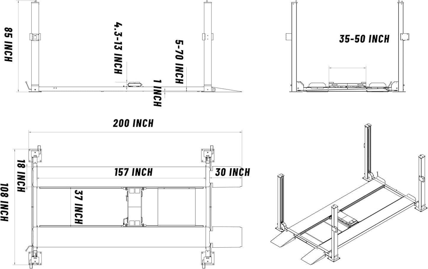 KATOOL 8500lbs 4/Post Car Lift 3.0HP Parking Lift with Double Locks More Safety Extra Height Width Length 70.8" Lifting Height 4 Post Storage Service Lift for Home Garage and Shop, Gray