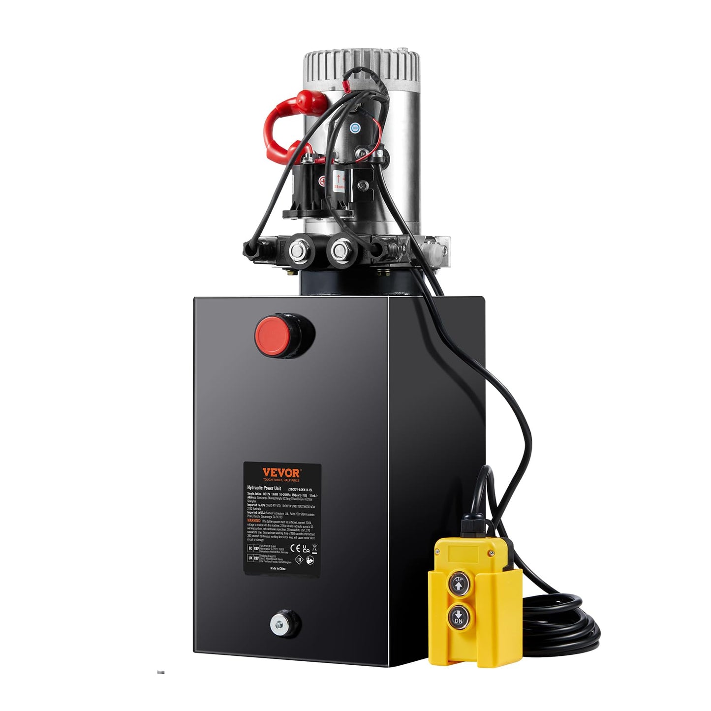 Vevor 12V/DC Hydraulic Pump 15 Quart/ 3.9 Gallon Double Acting Metal Reservoir Hydraulic Pump Unit Remotely Controlled for Dump Trailer: Industrial & Scientific