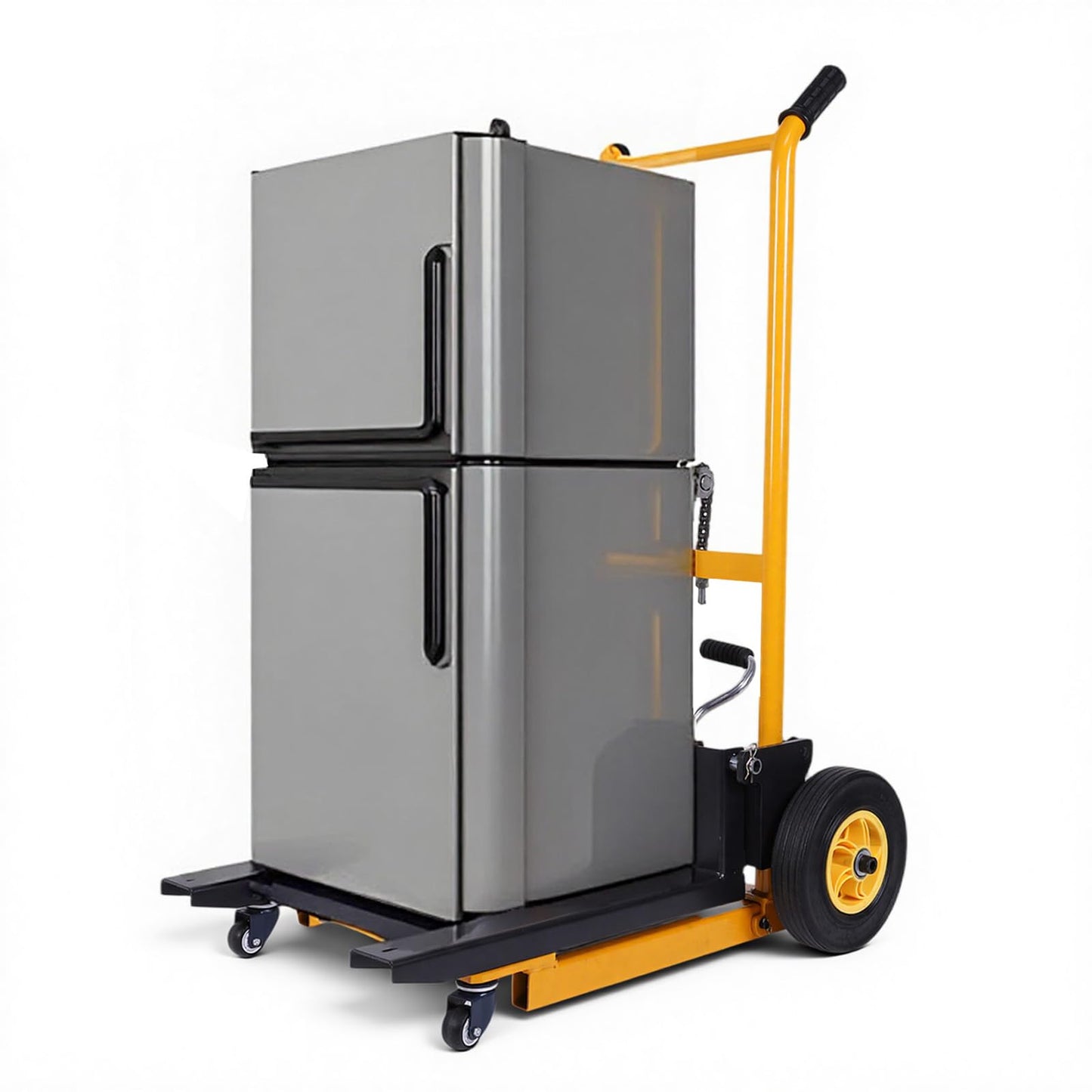450lbs Capacity Forklift & Manual Hydraulic Lift Table Cart, 2-in-1 Foldable Pallet Jack Stacker, Portable Hand Push Truck with Adjustable Forks & Swivel Wheels for Warehouse, Garage, Factory