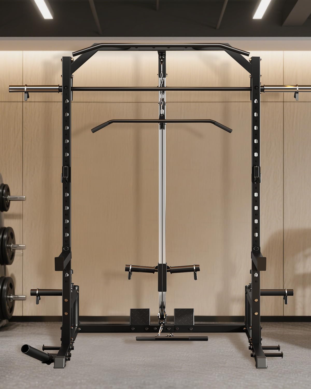Smith Machine, 1000 LBS Squat Rack for Home Gym, LAT Pulldown Machine, Multifunctional Power Rack, Power Cage for Strength Training