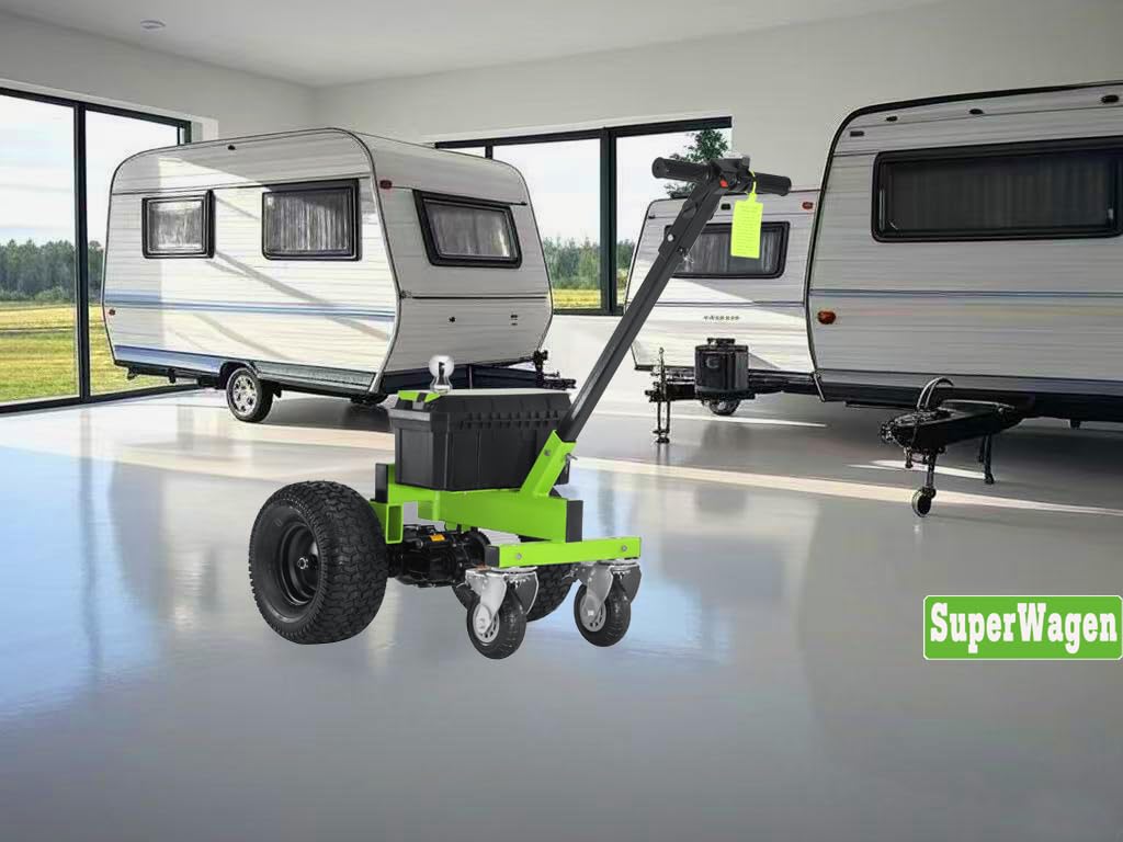 SuperWagen Electric Trailer Dolly Motorized Trailer with 4Wheel Brake 3600LB Max Towing 600LB Tongue Weight 850W Motor 9Ah Battery Dual Hitch Ball 2"&1-7/8"Heavy Duty RV Caravans Boat Cargo Glider