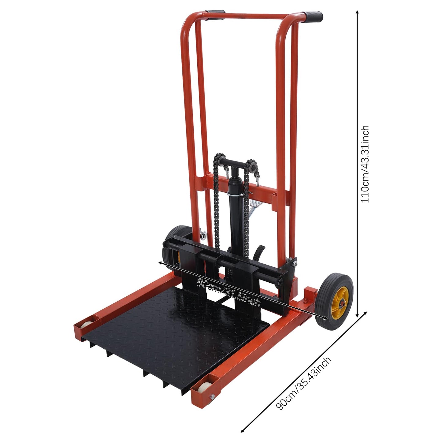 PIAOCAIYIN Hydraulic Material Lift Winch Stacker, 450Lbs 36in Adjustable Height Lift Stacker with 2 Casters Forklift Pallet Lift for Workshops, Warehouses, Factories, Furniture Handling