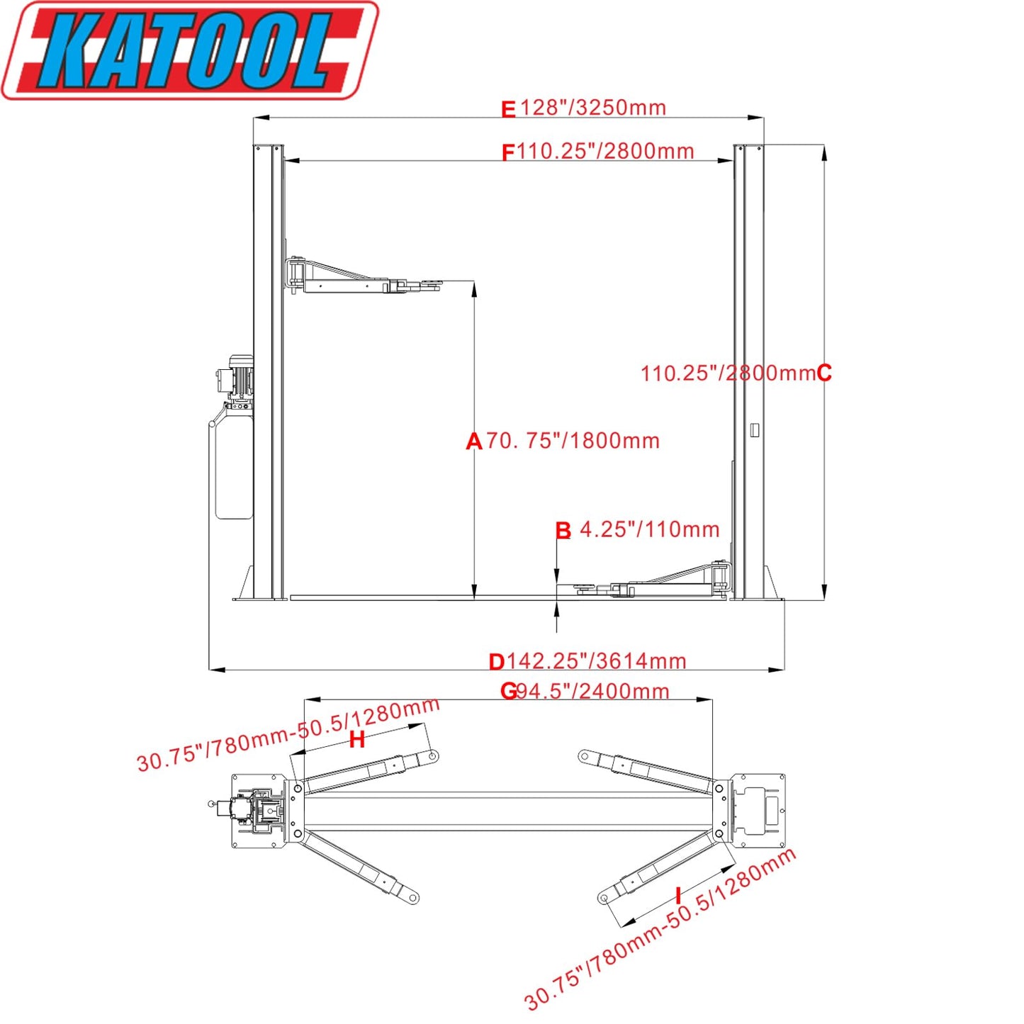 KATOOL 10000 lbs 2 Post Car Lift 2 Posts Lift Auto Lift with Floor Plate for Shop Repair or Home Garage