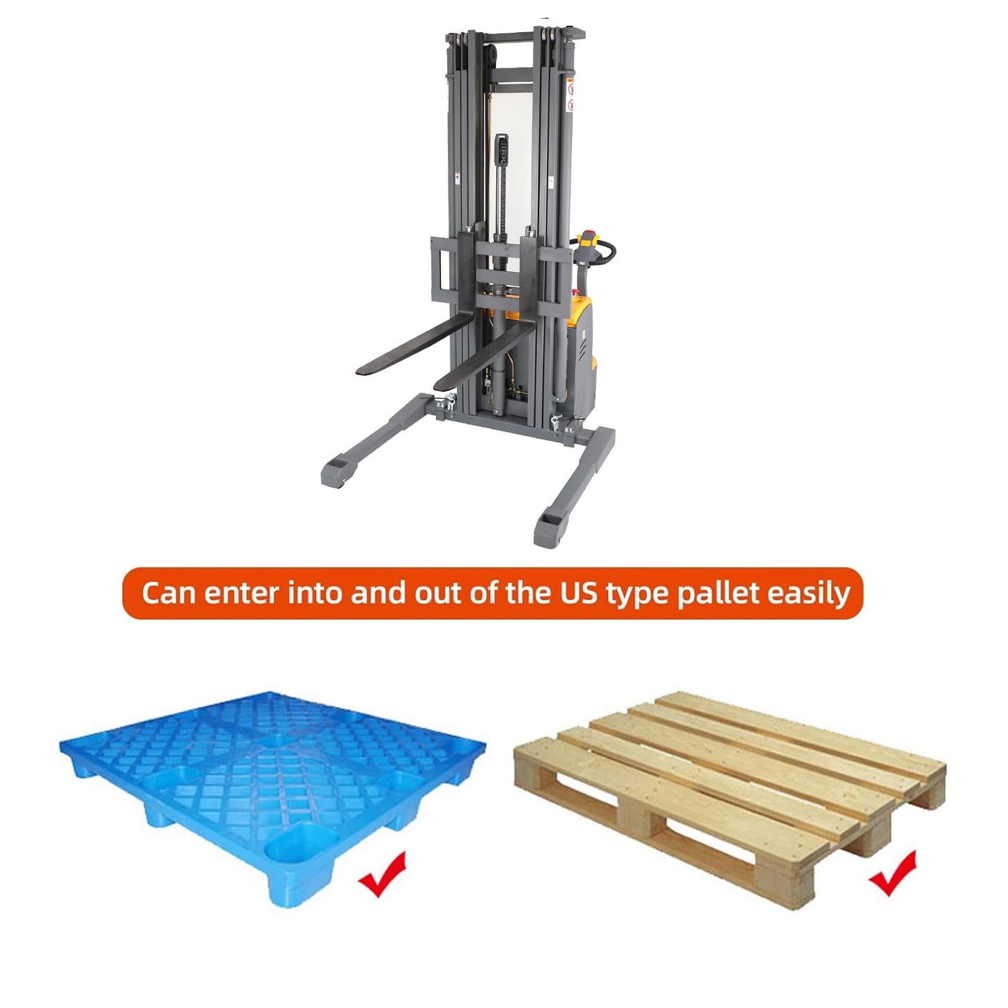 Tory Carrier Full Electric Walkie Pallet Stacker with Straddle Legs Material Lift 177” Height 3300lbs Capacity