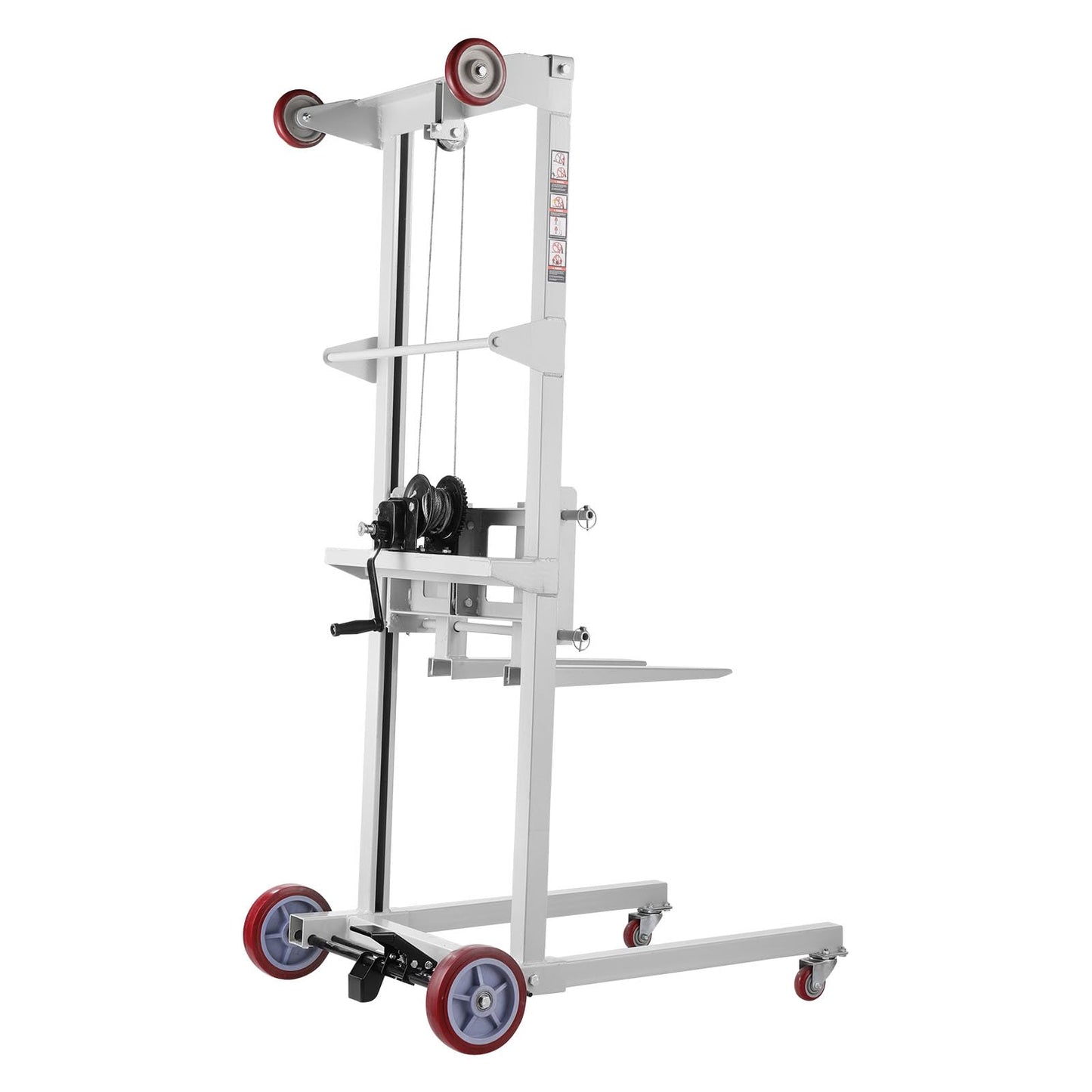 VEVOR Material Lift Winch Stacker, 551 lbs Capacity, Heavy Duty Pallet Truck Dolly with Adjustable Forks & 6-Wheel System, 70 inch Max Lifting Height, Industrial Manual Pallet Truck Dolly