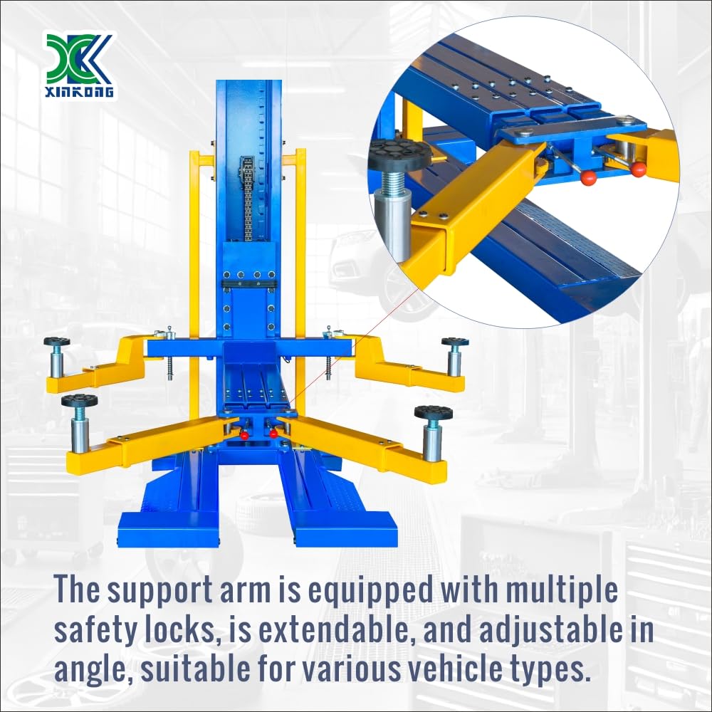 XK-6200-220V Mobile Single Post Car Lift Electro-Lock Maximum Lifting Capacity 6200 lbs with 12 Months Parts Replacement