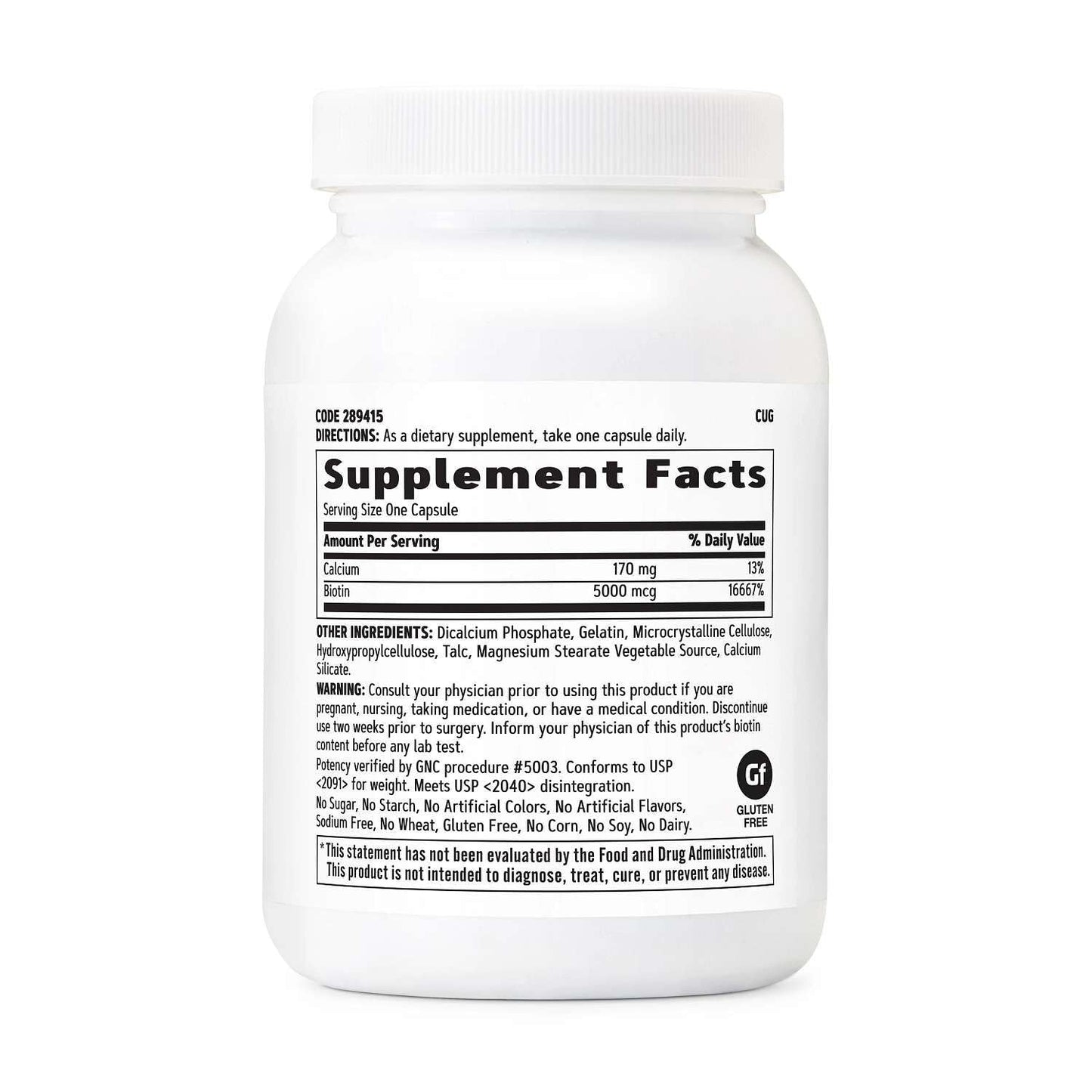 GNC Biotin 5000mcg Supplement, Supports Healthy Hair, Skin and Nails, 120 Servings