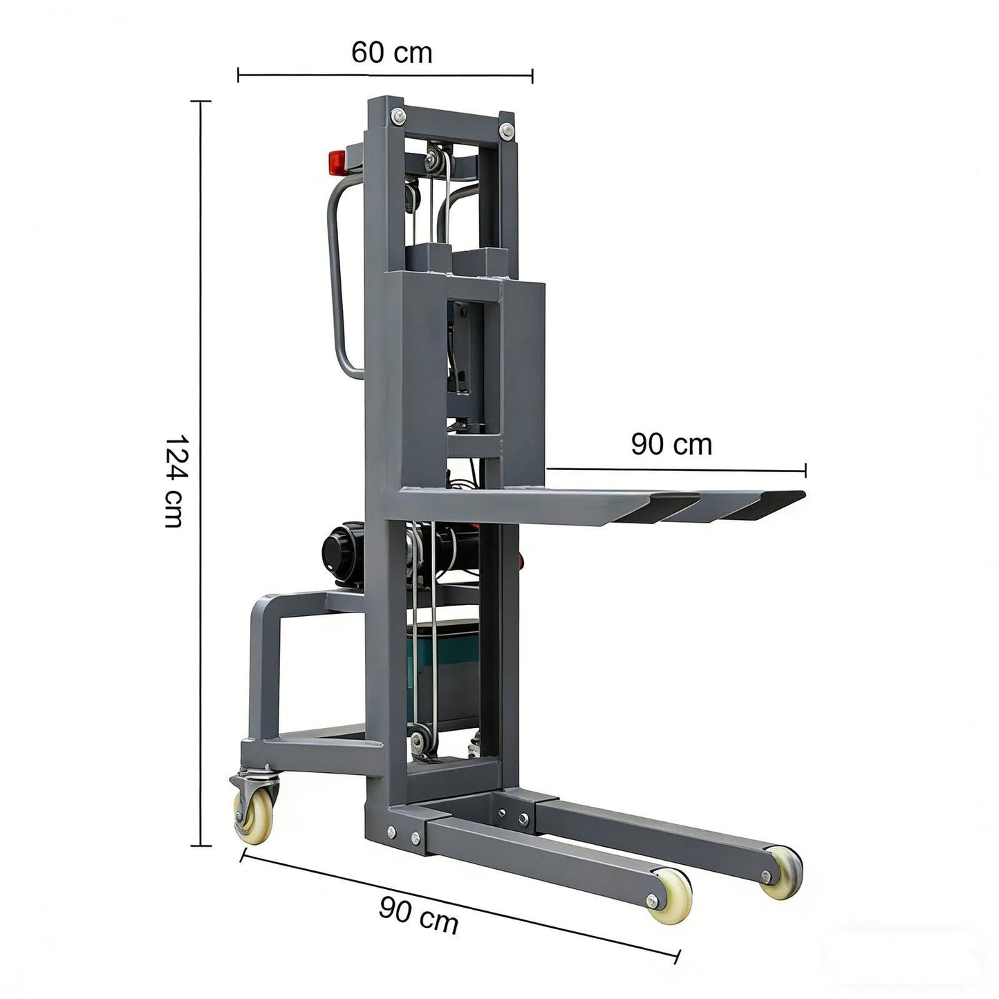 Electric Pallet Stacker with Winch – Heavy-Duty 600 lbs Electric Pallet Jack, Portable Pallets Lifter for Warehouses, Loading Docks, and Narrow Aisles(1.6)