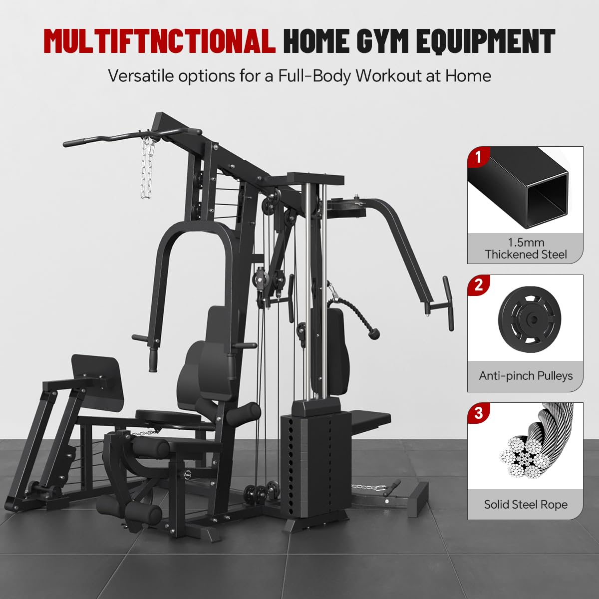 Fagus H Multifunction Home Gym System Workout Station,Smith Machine with 100LB Weight Stack, Leg Press, LAT Station for Full Body Training (Home Gym Station)