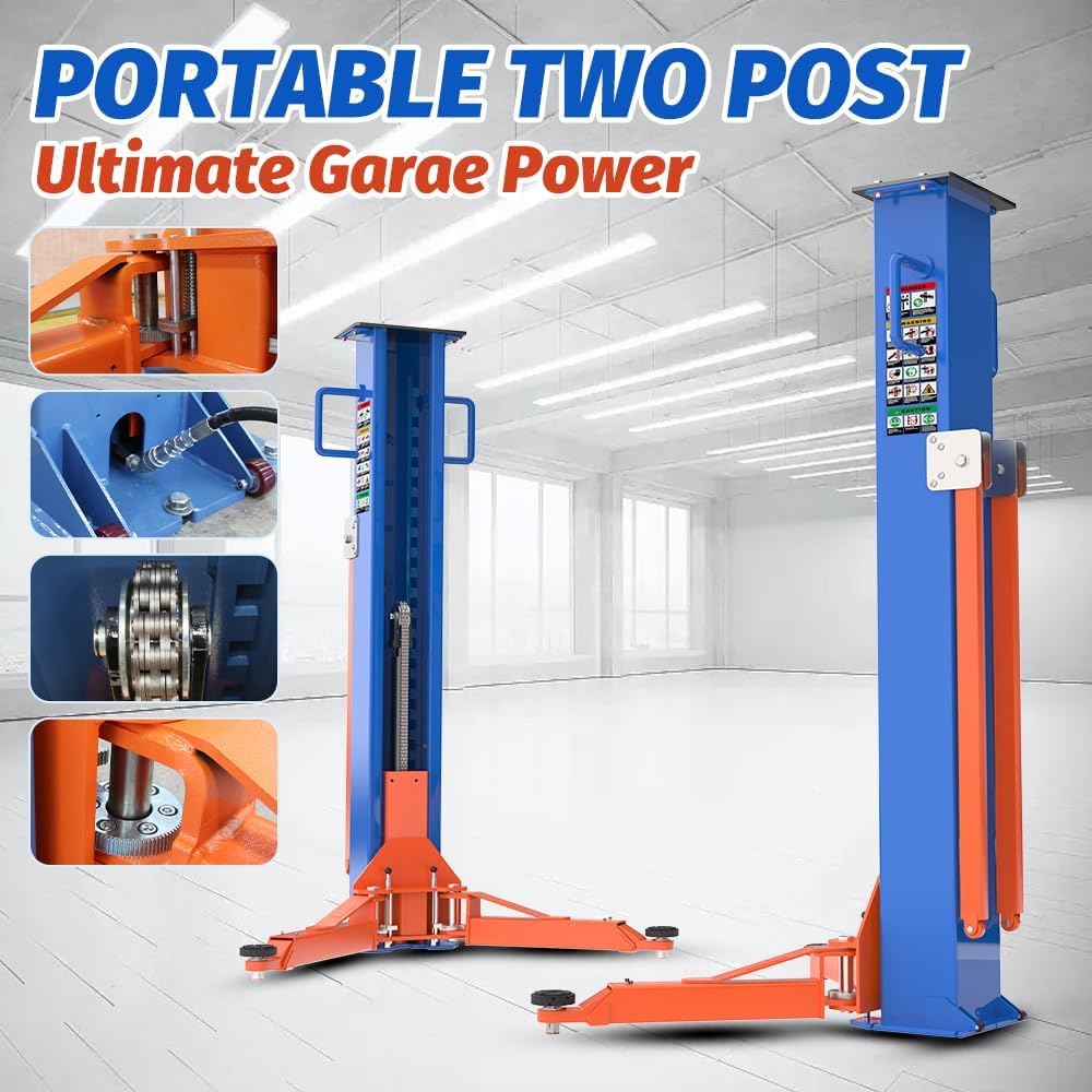 ATTACHXPRO Portable 2 Post Car Lift for Garage | 8,000 LB Auto Lift with Adjustable Columns | 220V Movable Vehicle Lift for Home & Repair Store (2 Post Car Lift)