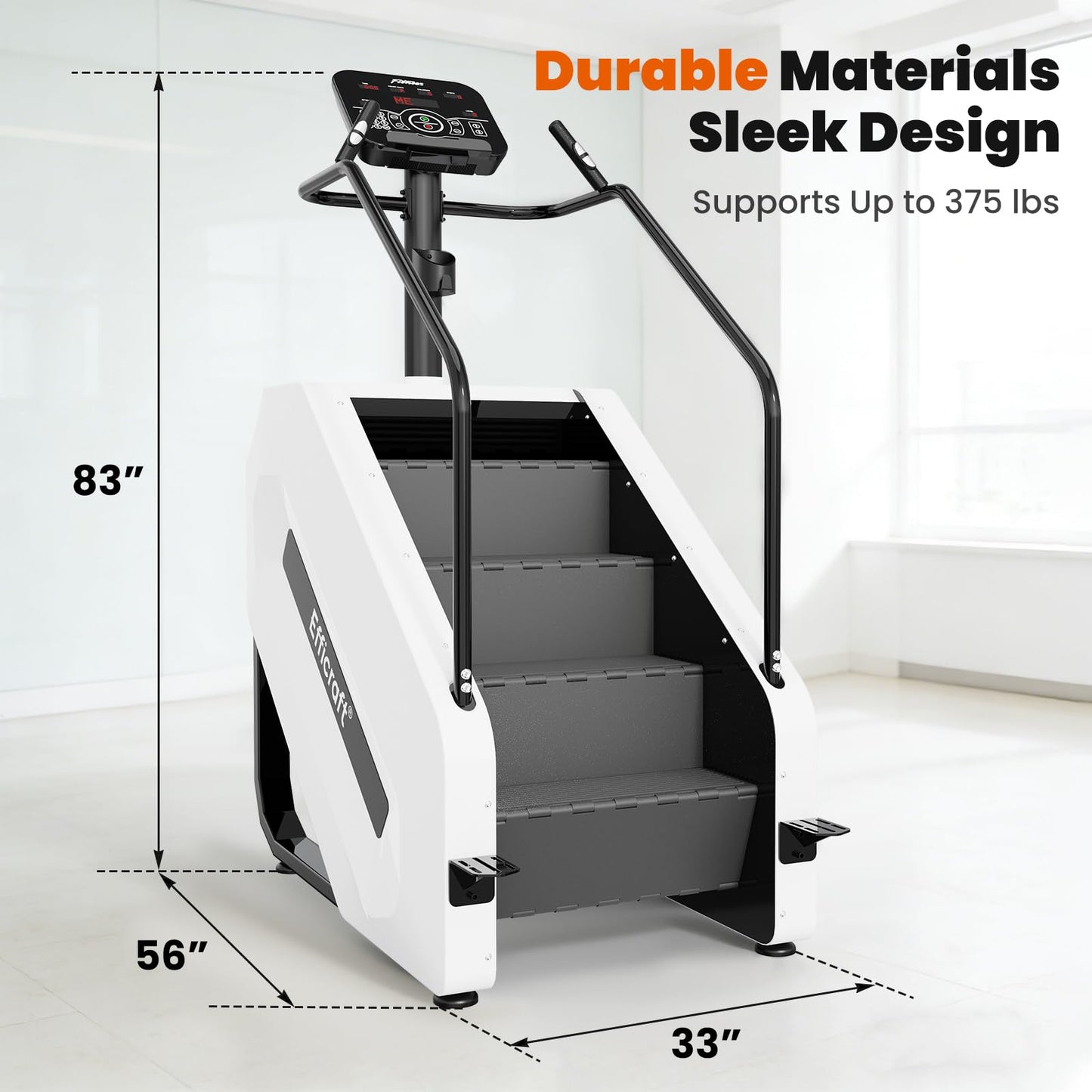 EFFICRAFT Commercial Stairmaster Machine for Home Gym, Heavy Duty Stair Climber with 15 Speed Levels & LED Display, 15-164 Steps/Min, White Iron Shell - Professional Cardio Fitness Equipment