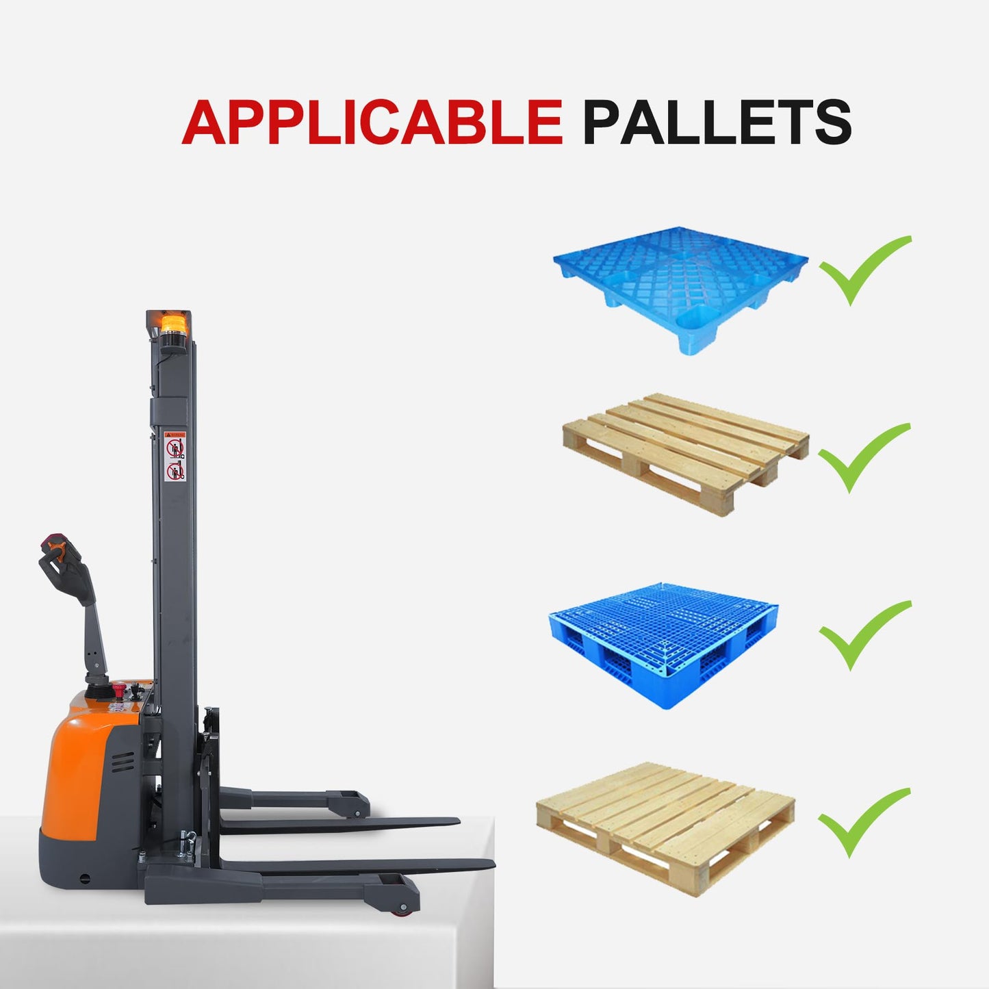 Tory Carrier Full Electric Pallet Stacker 3300 lb. Capacity 130'' Lift Height Walkie Forklift with Adjustable Forks and Legs, Material Lift with Gel Battery Suitable for Narrow Spaces