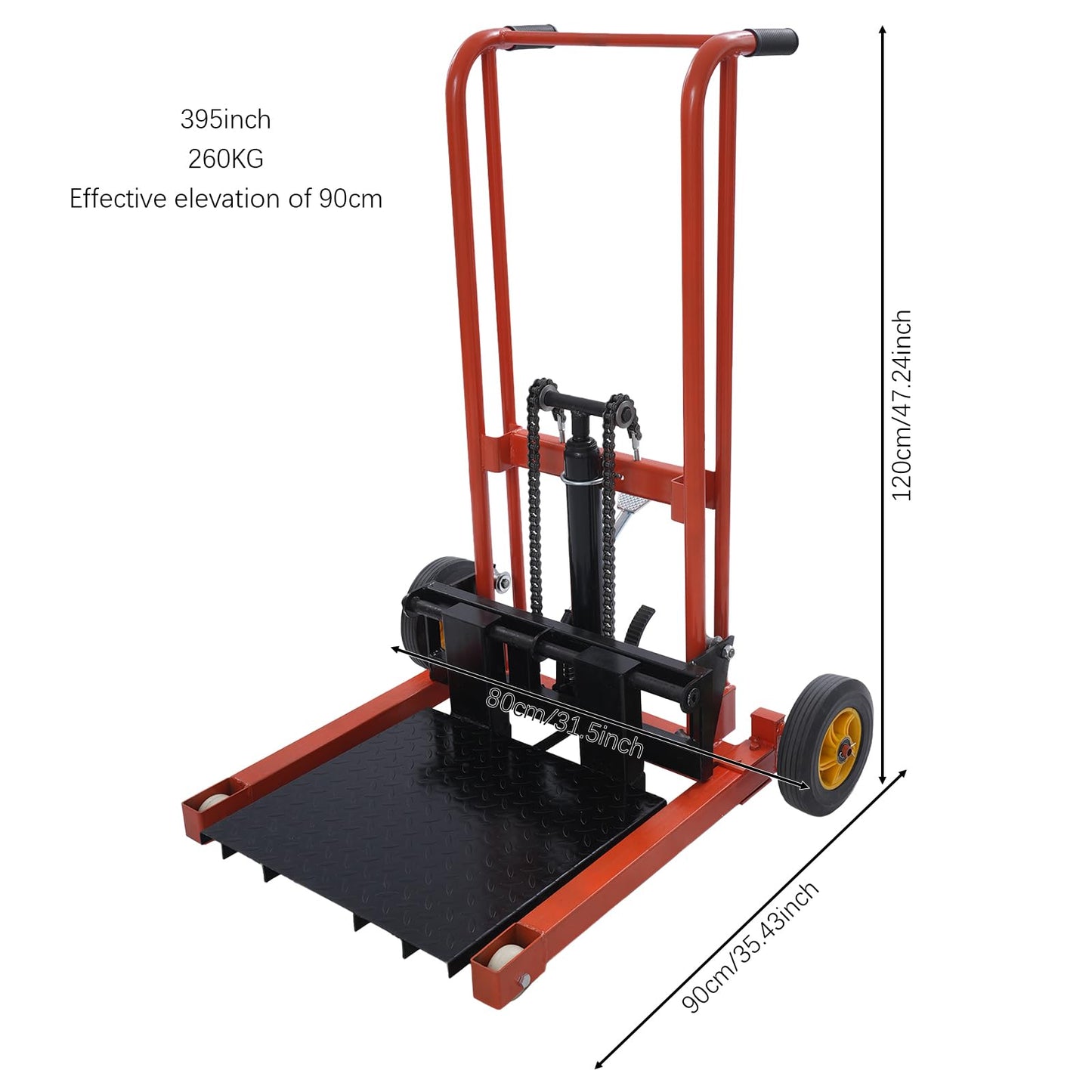 Hydraulic Material Lift Pallet Truck, Adjustable Lift Stacker with Hydraulic Winch, 577 lbs Load Capacity, 39.5" Lifting Height, Ergonomic Handles, Heavy-Duty Mobility for Warehouse & Logistics
