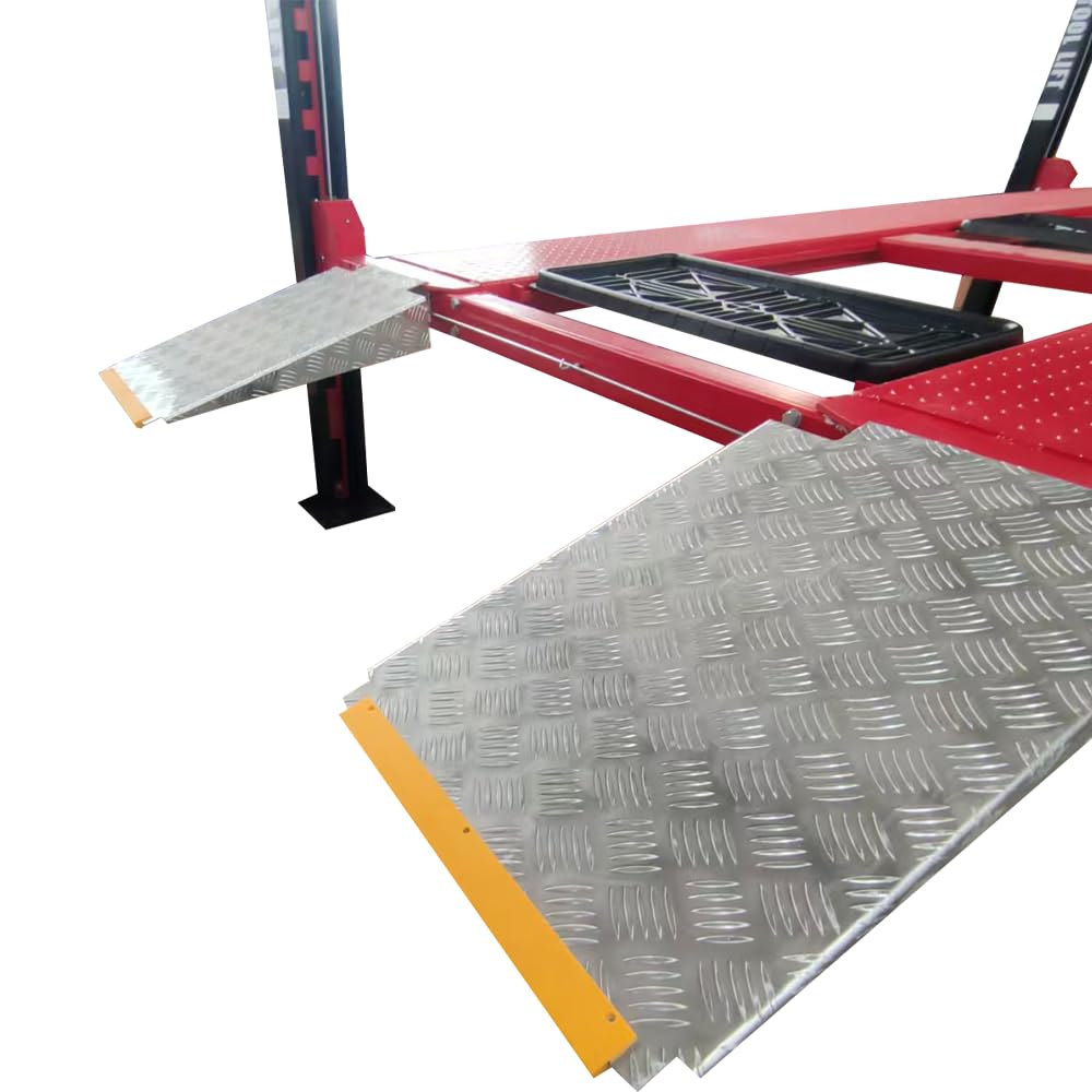 KATOOL 9500lbs Heavy Duty 4/Four Post Car Lift 3.0HP Lifting Capacity, 84" Max Lifting Height, Aluminum Ramp, with Caster(Moving Kit) Oil Tray Jack Tray, Storage Parking Car Lift Home Service, 110v