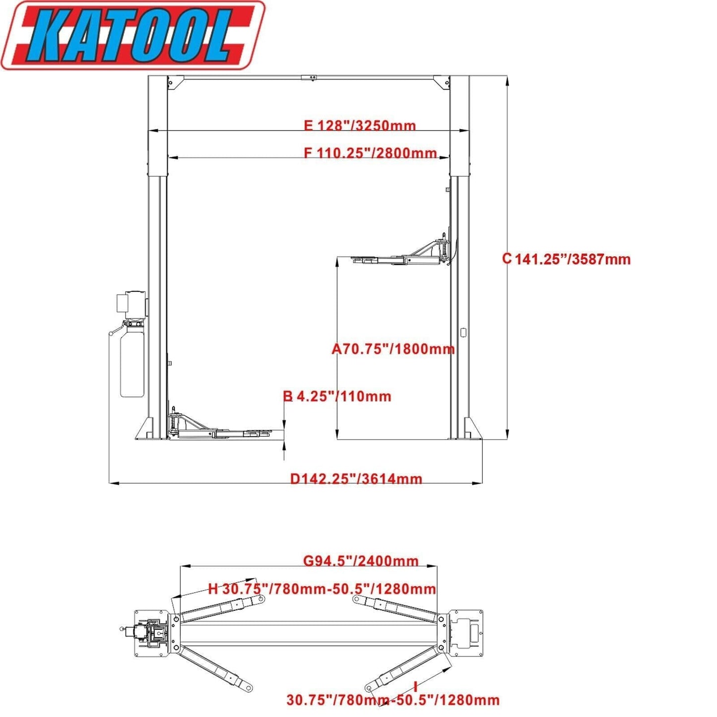 ME-LM110S Two Post Lift/2 Post Lift Auto Lift 220V Car Lift with 11000Lbs Lifting Cpacity Shop Equipment