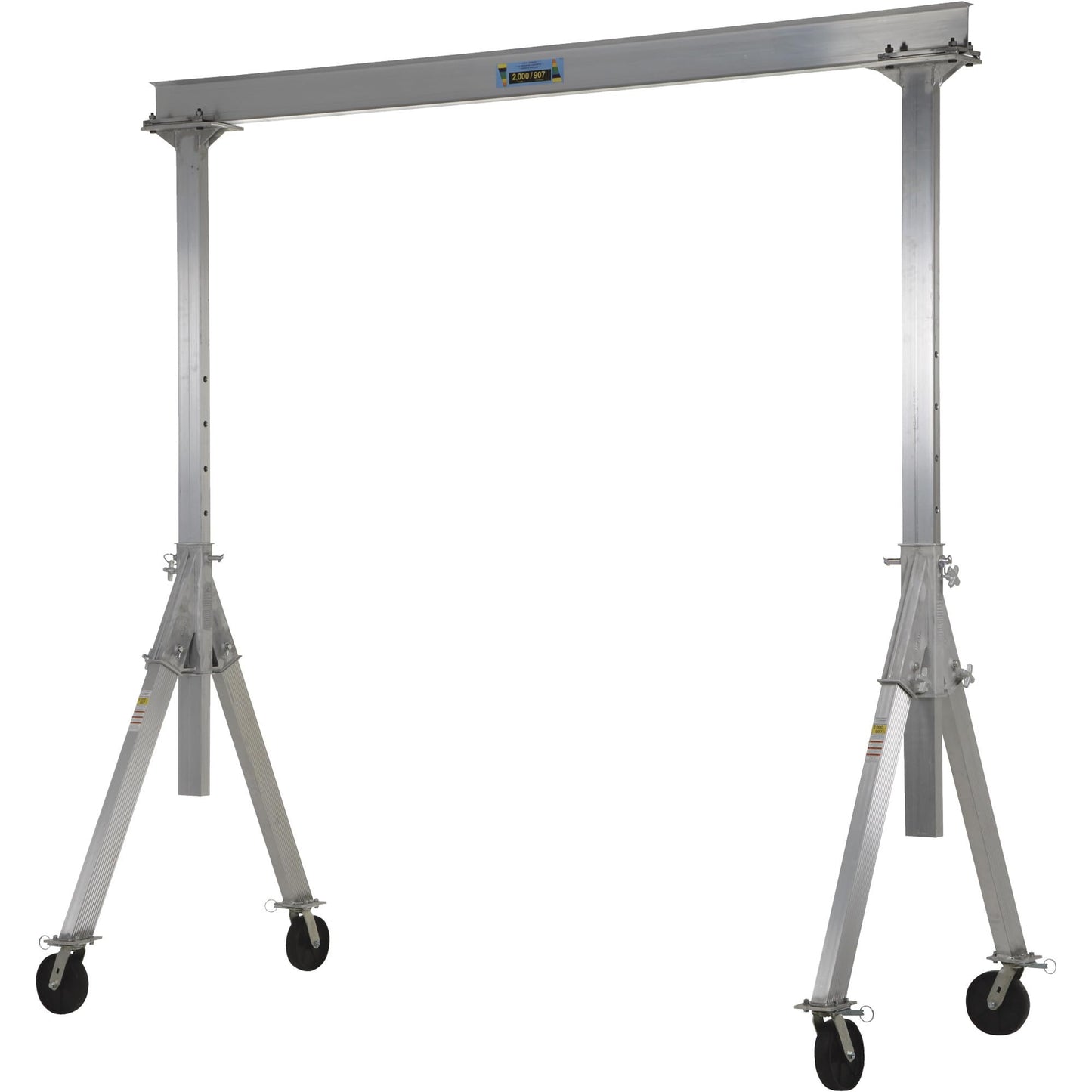 Vestil AHA-2-10-12 Aluminum Adjustable Height Gantry Crane with Glass Filled Nylon Casters 10 Ft. x 8 Ft. 2000 Lb. Capacity Silver