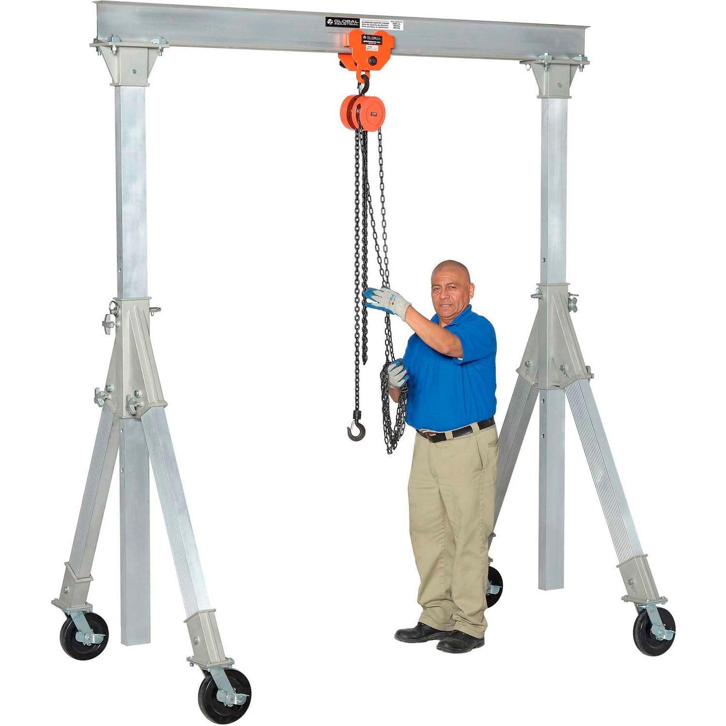 Global Industrial Aluminum Gantry Crane, KD, 2000 lb Load Cap, Adjustable Height, 8'W I-Beam