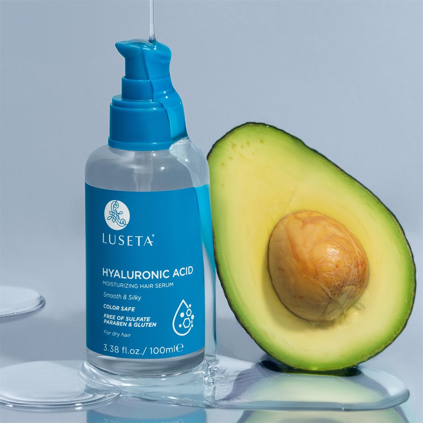 Luseta Hyaluronic Acid Moisturizing Hair Serum for Dry and Damaged Hair, Hair Oil Serum for Women Infused with Avocado Argan Oil and Shea Butter 3.38oz