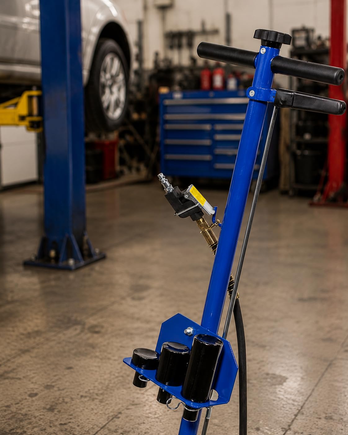 Stark USA 22 Ton Hydraulic Floor Jack Air-Operated Axle Bottle Jack with (4) Extension Saddle Set Built-in Wheels, Blue