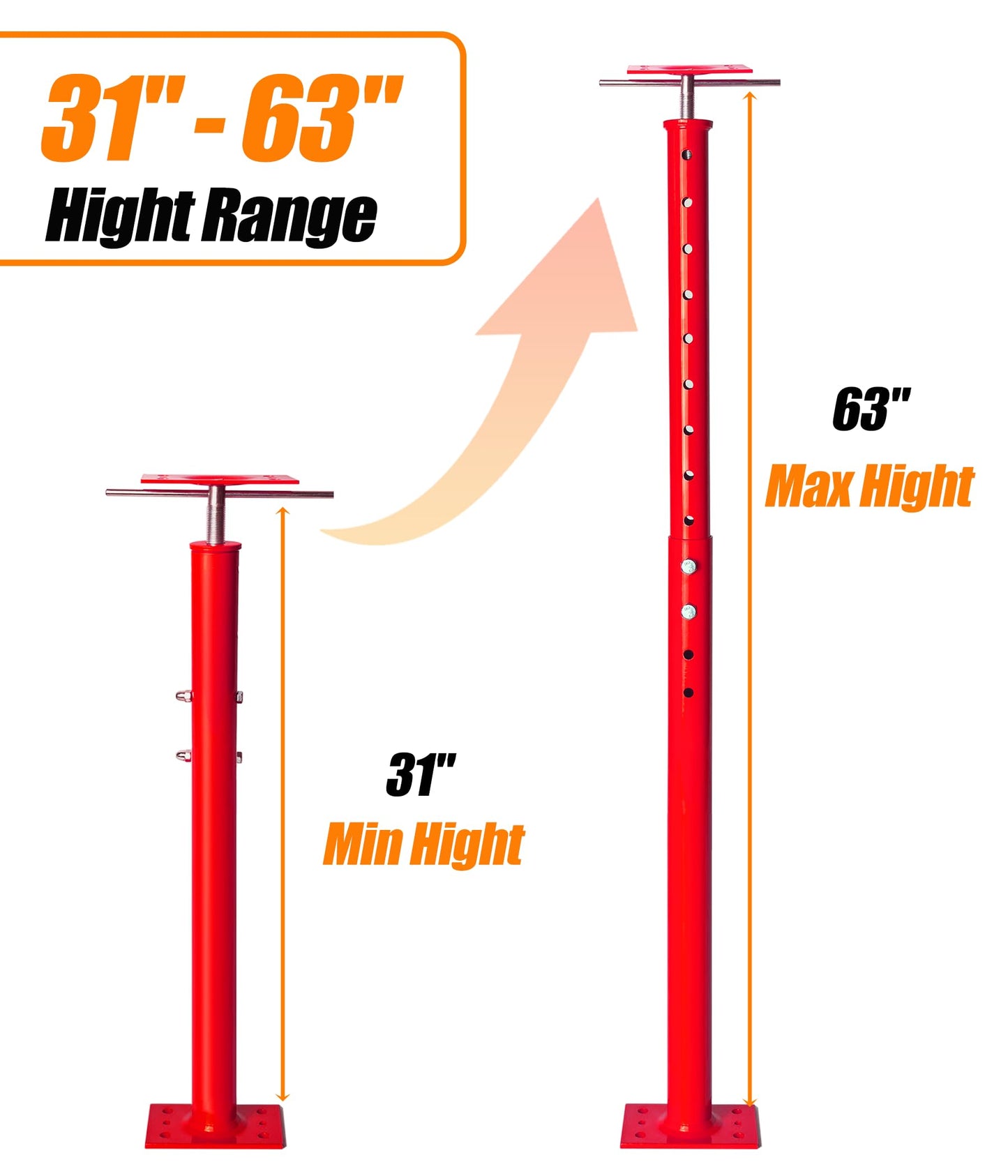 2 Pack Heavy Duty Floor Jack Post 31" to 63" Adjustable Support Pole Jack | 18,000 lbs Load Capacity | Basement Jack for Leveling, Foundation Repair, Crawl Space & Deck Support | Swivel Top Plate