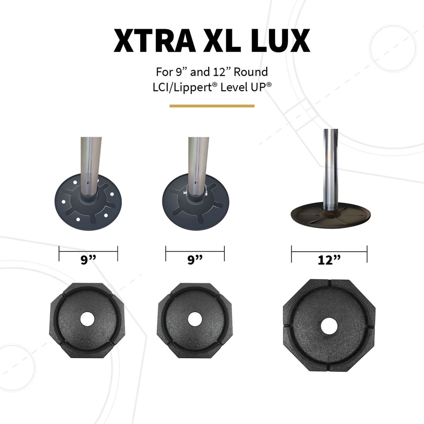 SnapPad Xtra Permanently Attached RV Leveling Jack Pad for LCI 9 inch Round and 12 inch Round Landing Feet (XL Lux 6-Pack)