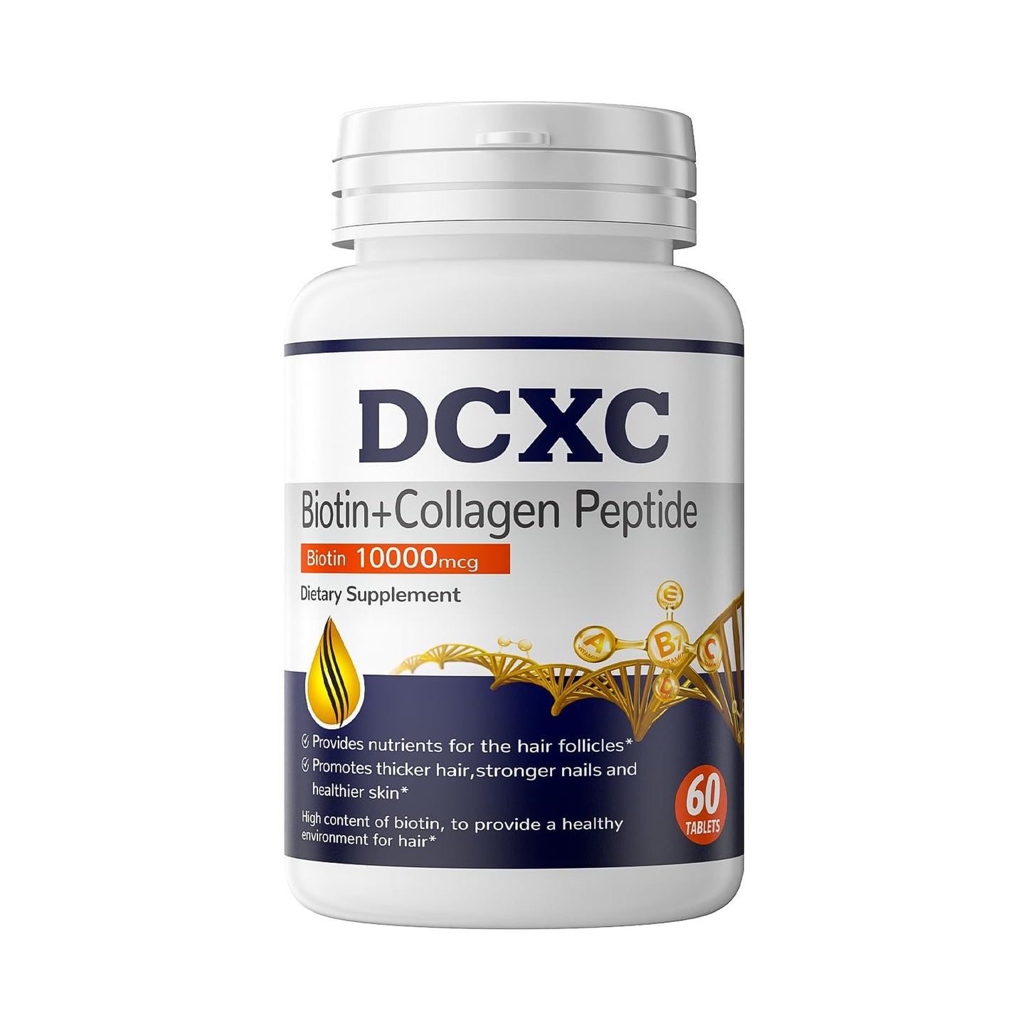 DCXC Biotin Collagen Supplement,Supports Healthy Hair, Skin and Nails, Biotin Collagen Peptide,60 Tablets, One Bottle