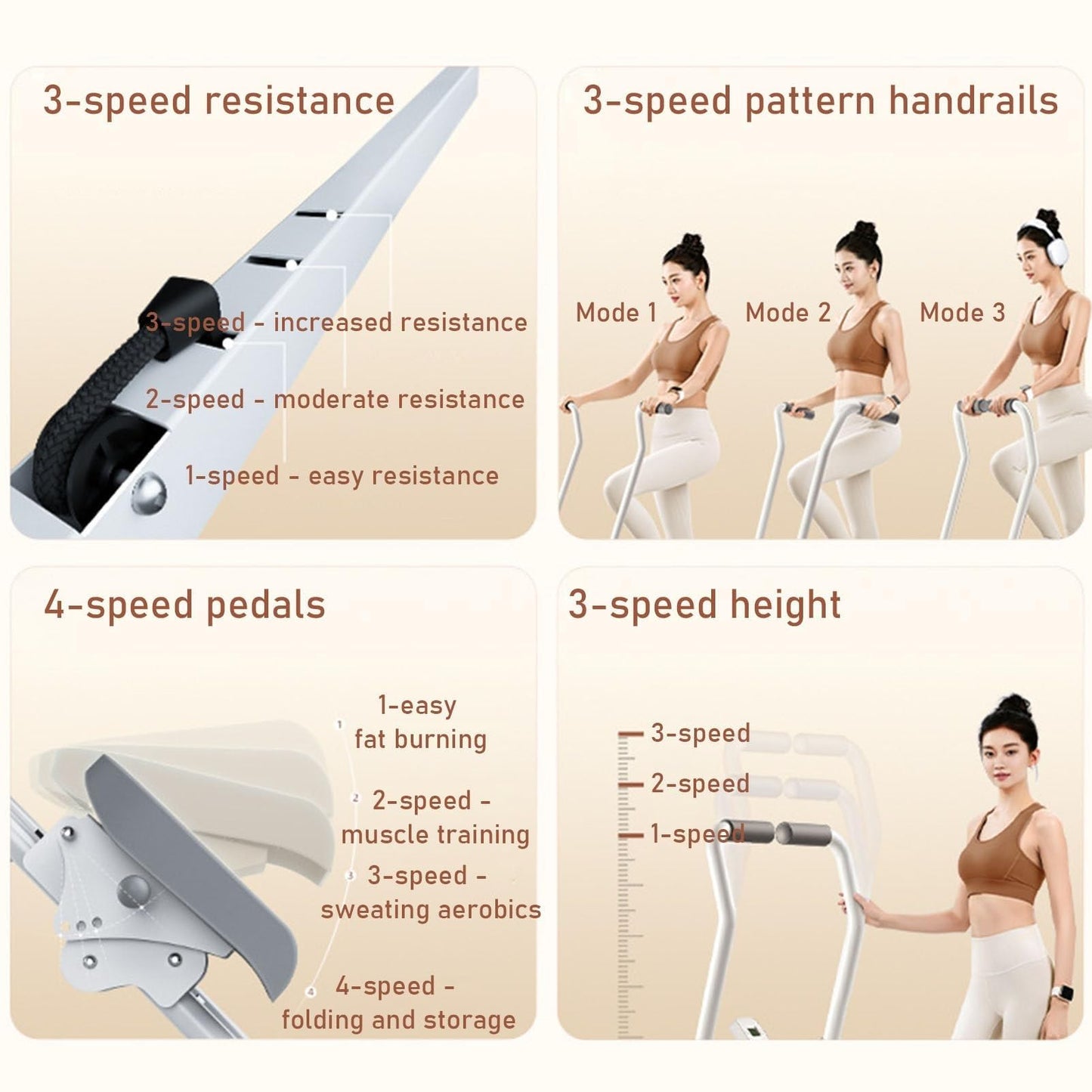 Vertical Climber Machine with 3-Speed Resistance Adjustment, Stair Stepper for Full-Body Workout, Folding Stair Climber Exercise Machine with Various Armrest Styles