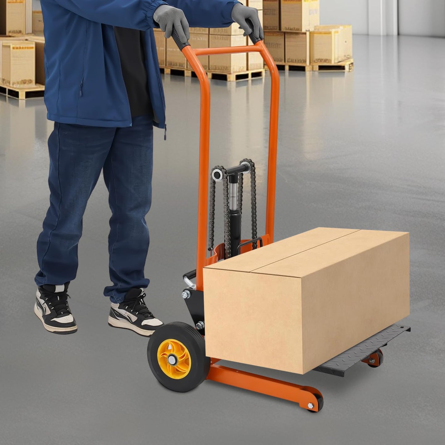 Hydraulic Material Lift Winch Stacker, 577 Lbs Adjustable Lift Stacker,Pallet Truck Dolly Lift Table Fork Lift with Removable Lifting Plate (31.5 * 35.43 * 47.24 in)