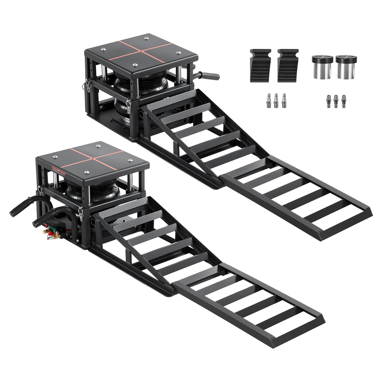 VEVOR Air Hydraulic Jack Car Ramps 2PCS, 11023 lbs/5 Ton Capacity, 12.6 inch Max Height, Pneumatic Ramp Jacks with Airbags, Wheel Chocks, Extension Ramps, Heightened Columns, Heavy-Duty