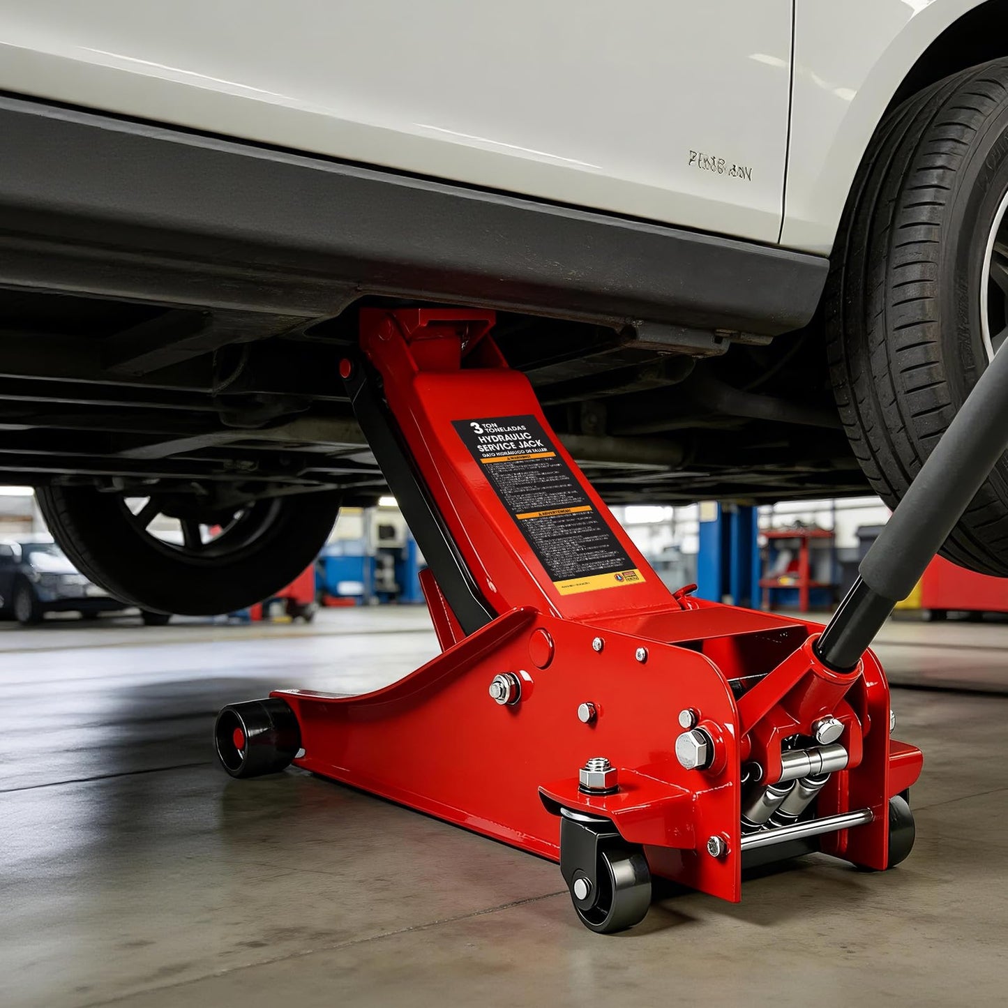 Jack Boss 3 Ton Floor Jack, 6600LBS Capacity Hydraulic Car Jack, Low Profile Portable Jack with Dual Pumps, Quickly Lift Steel Service Jack, Lifting Range 3-1/8" Min to 20" Max Red