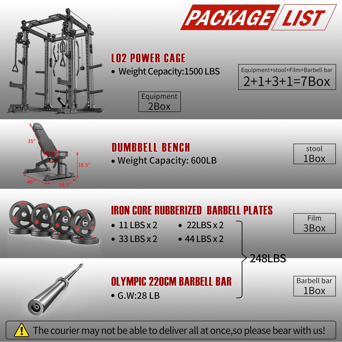 Power Rack Power Cage Multi-Function Squat Rack with Cable Crossover System Selectable More Training Attachment Power Rack for Garage & Home Gym (Black, D Set L02+Weight Bench+(pole+Cast Iron)248LBS)