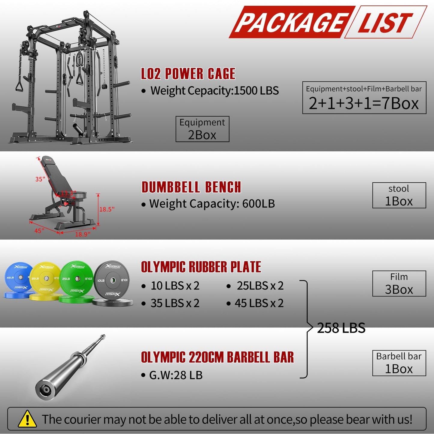 Power Rack Power Cage Multi-Function Squat Rack with Cable Crossover System Selectable More Training Attachment Power Rack for Garage & Home Gym (Black, F Set L02+Weight Bench+(Pole+Color BP) 258LBS)