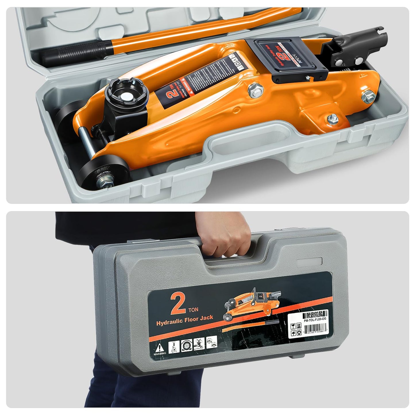 DNA Motoring Low Profile Hydraulic Trolley Service/Floor Jack, 2 Ton (4000 lbs) Capacity, Lifting Range 5.1"-13", Orange, TOOLS-00474-OG
