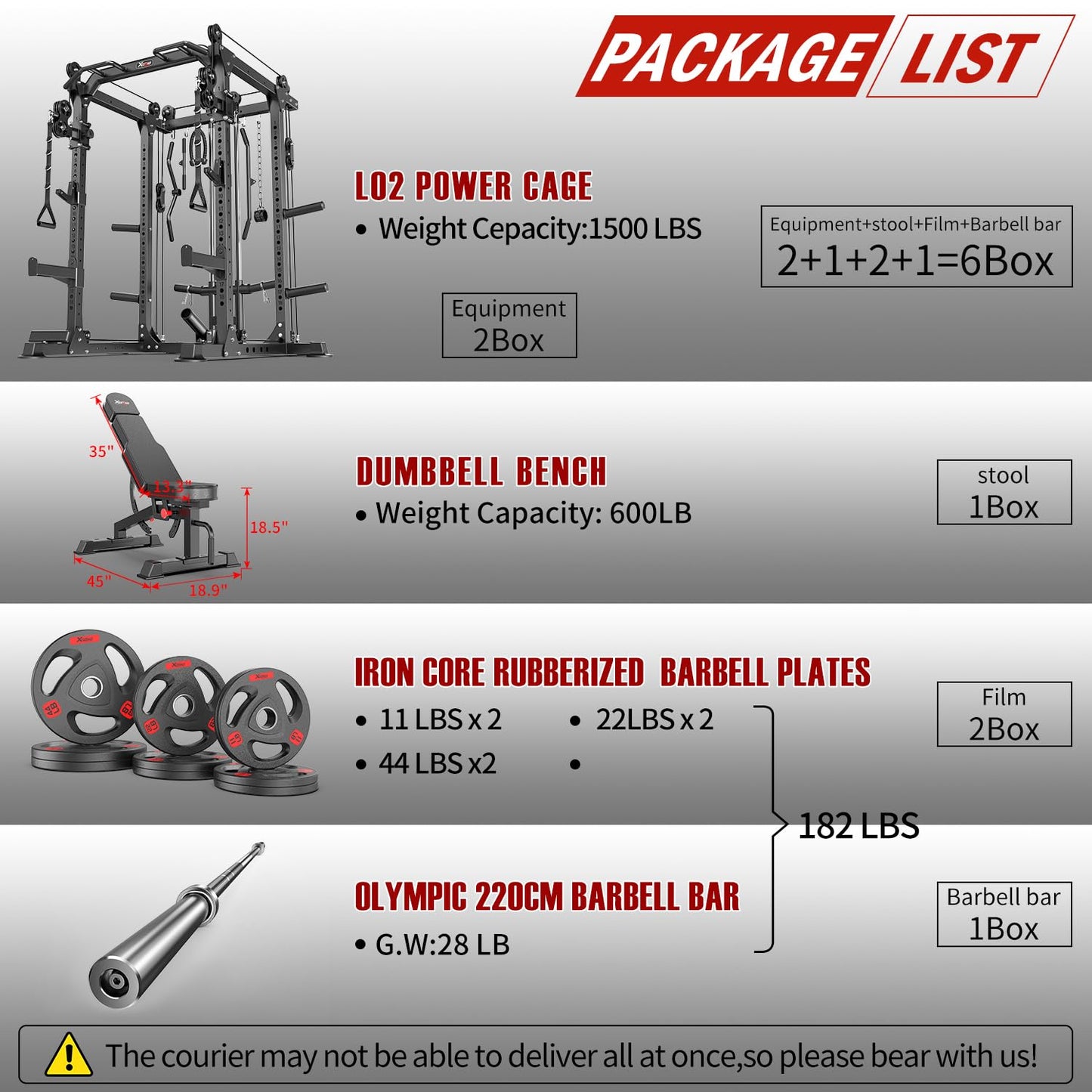 Power Rack Power Cage Multi-Function Squat Rack with Cable Crossover System Selectable More Training Attachment Power Rack for Garage & Home Gym (Black, C Set L02+Weight Bench+(pole+Cast Iron)182LBS)