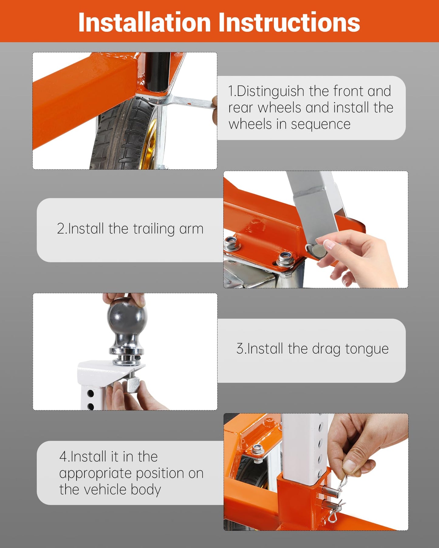 Krysolad Trailer Dolly, 3500 lb Tongue Weight Trailer Mover with 2'' & 2-5/16'' Receiving Tongues, Angle Adjustable, Suitable for RV Boat Motorcycle Jet Ski