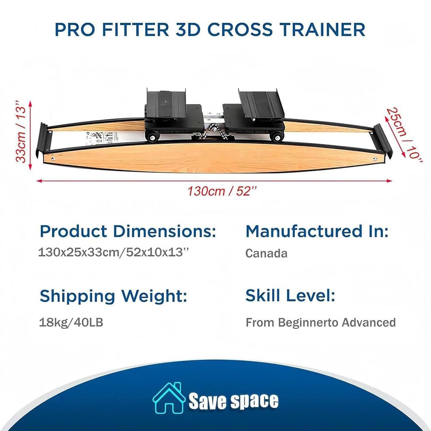 Indoor Ski Simulator, 3D Cross-Training Machine, Strength and Balance Training Tool Kit, 150kg Weight Capacity, for Waist, Abdominal and Leg Training, Comes with Ski Poles and Mats.